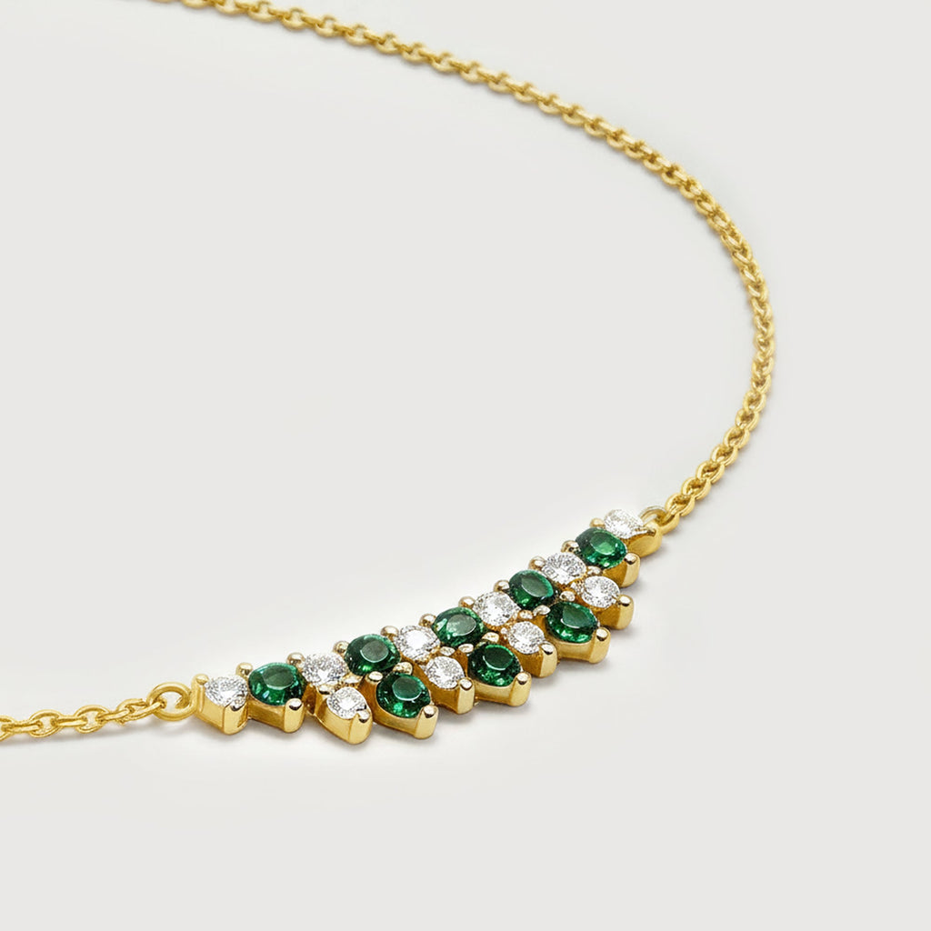 Green Stone Cluster Sterling Silver Necklace