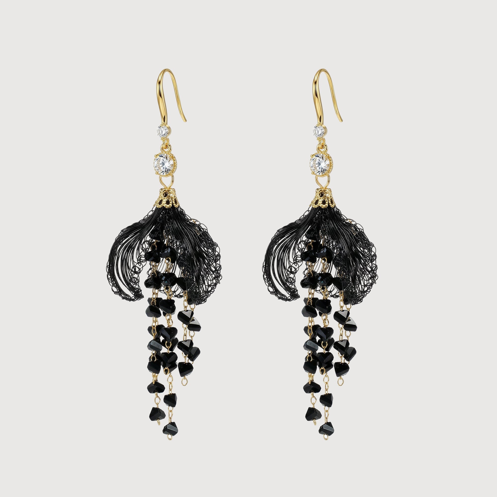 Black Tassel Zircon Fishhook Drop Earrings