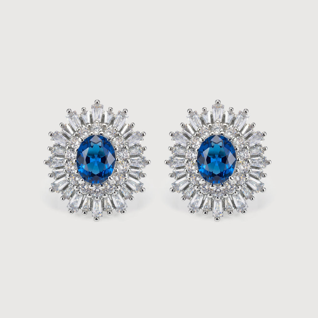 Blue Zirconia Sunburst Stud Earrings