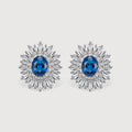 Blue Zirconia Sunburst Stud Earrings