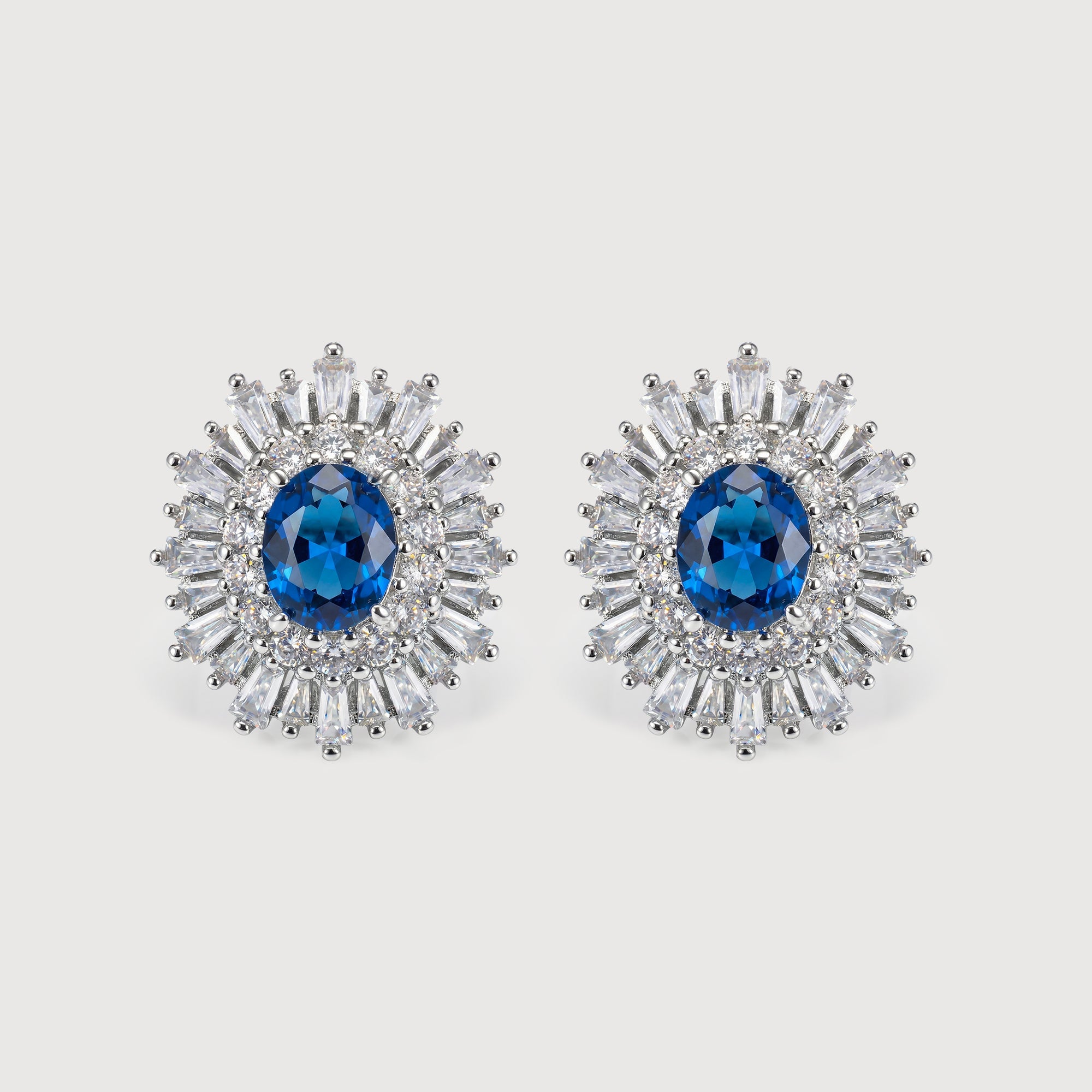 Blue Zirconia Sunburst Stud Earrings