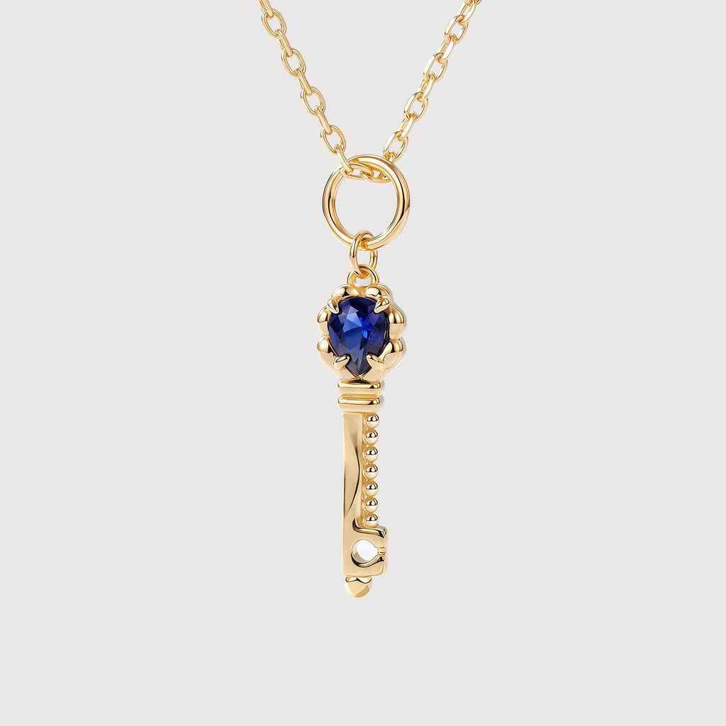 Blue Corundum Key Pendant Necklace