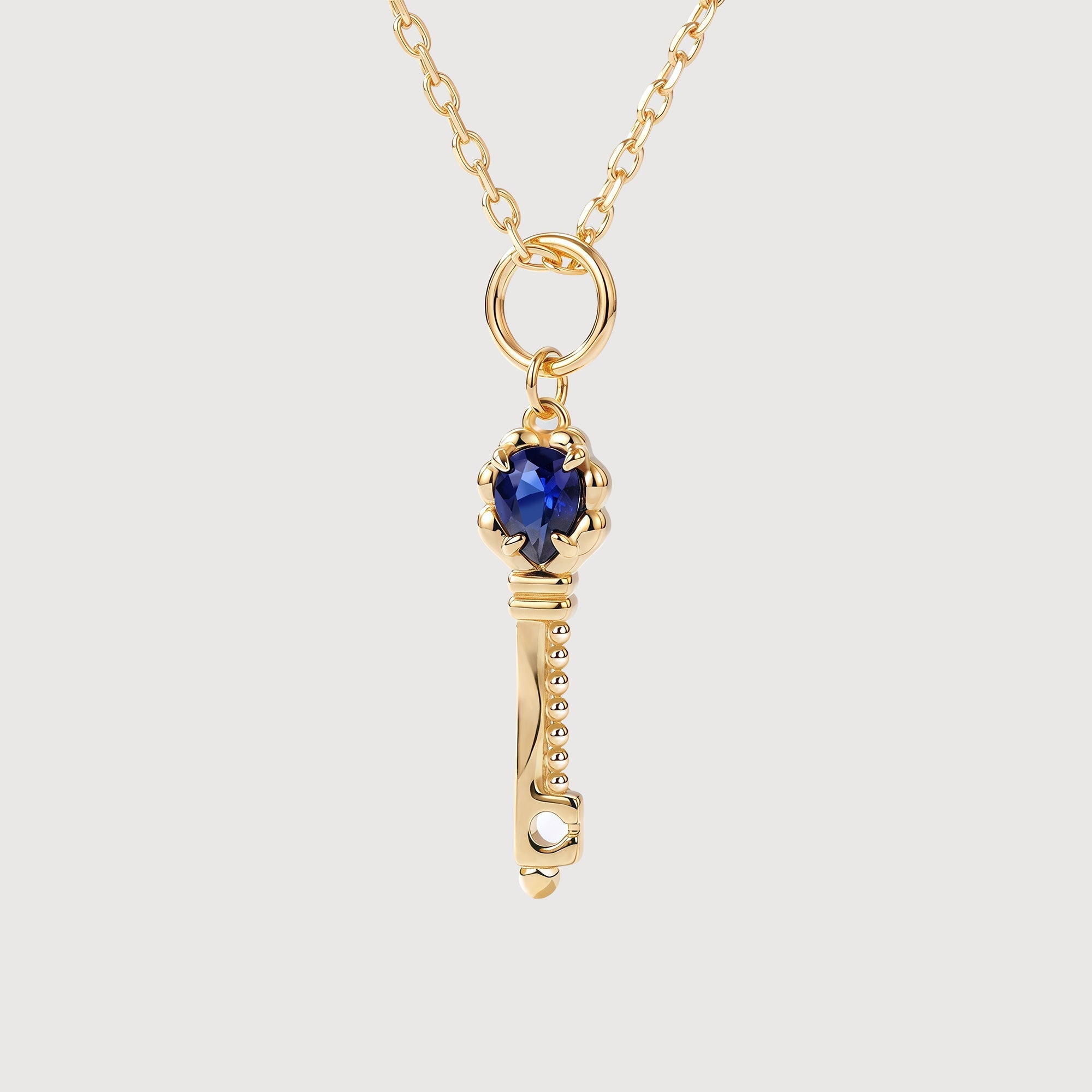 Blue Corundum Key Pendant Necklace