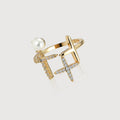 18K Gold-Plated Brass Pearl CZ Open Ring