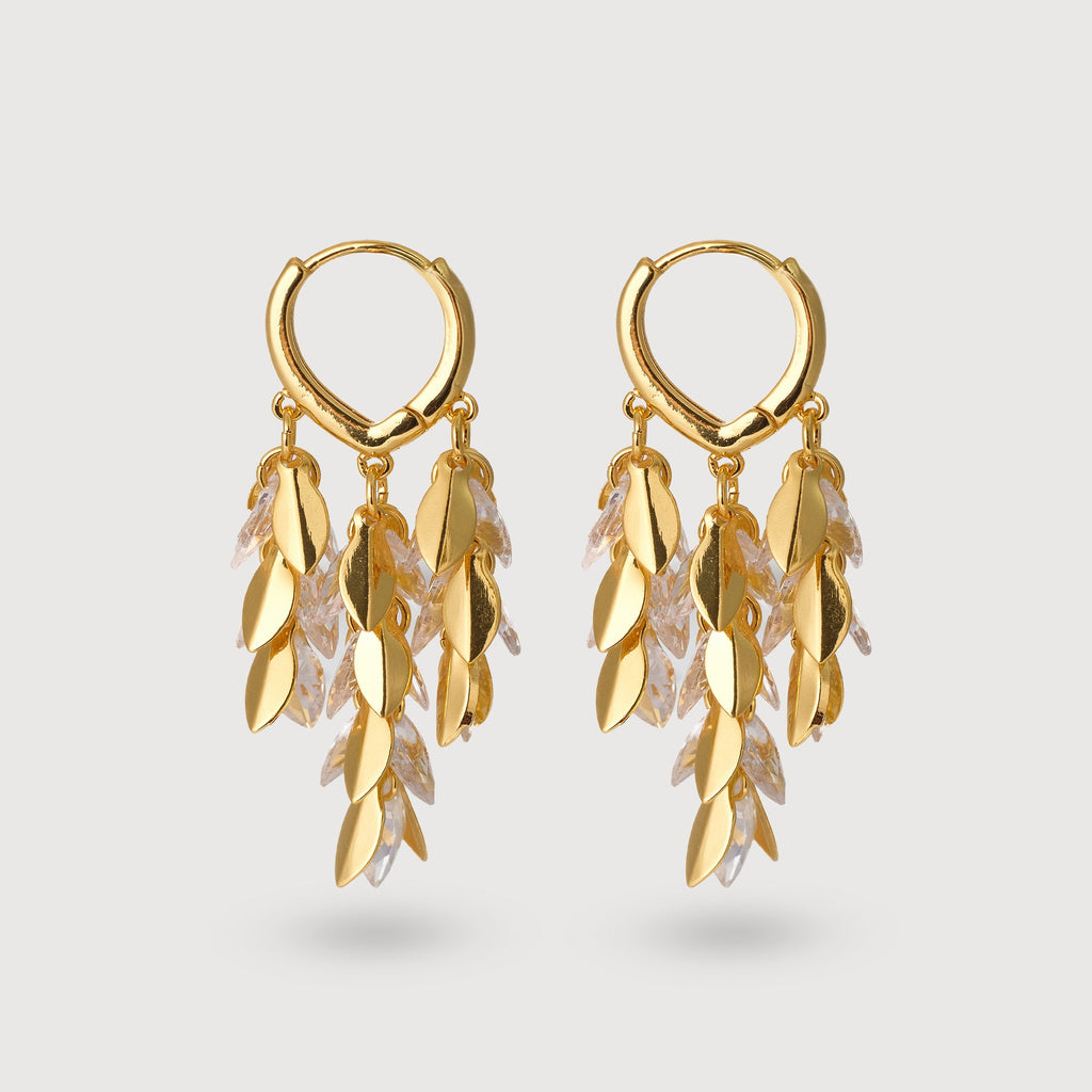 Faceted Leaf Cascade Hoop Earrings