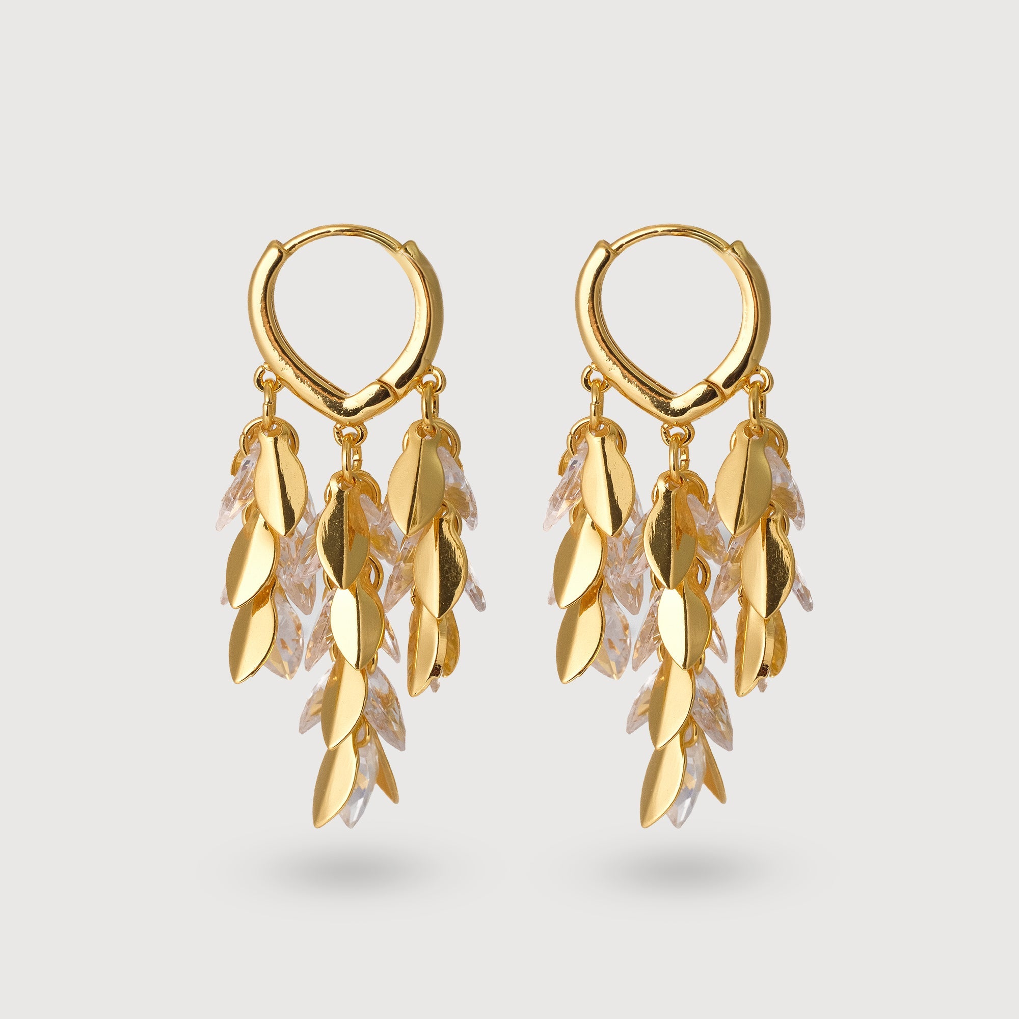 Faceted Leaf Cascade Hoop Earrings
