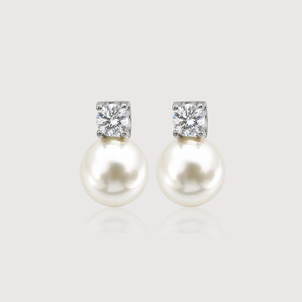 Zircon Pearl Drop Stud Earrings
