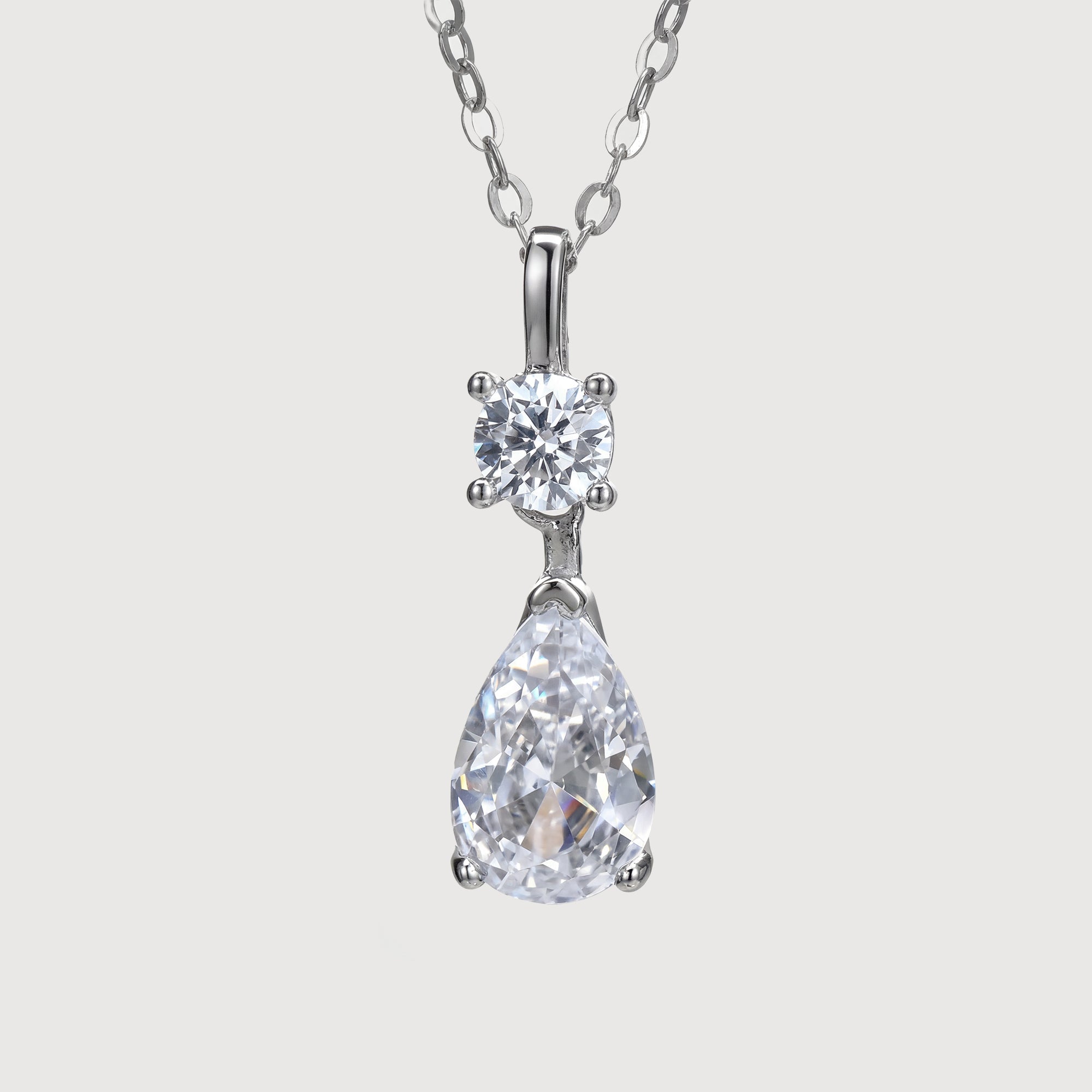 S925 Silver Round & Pear Necklace