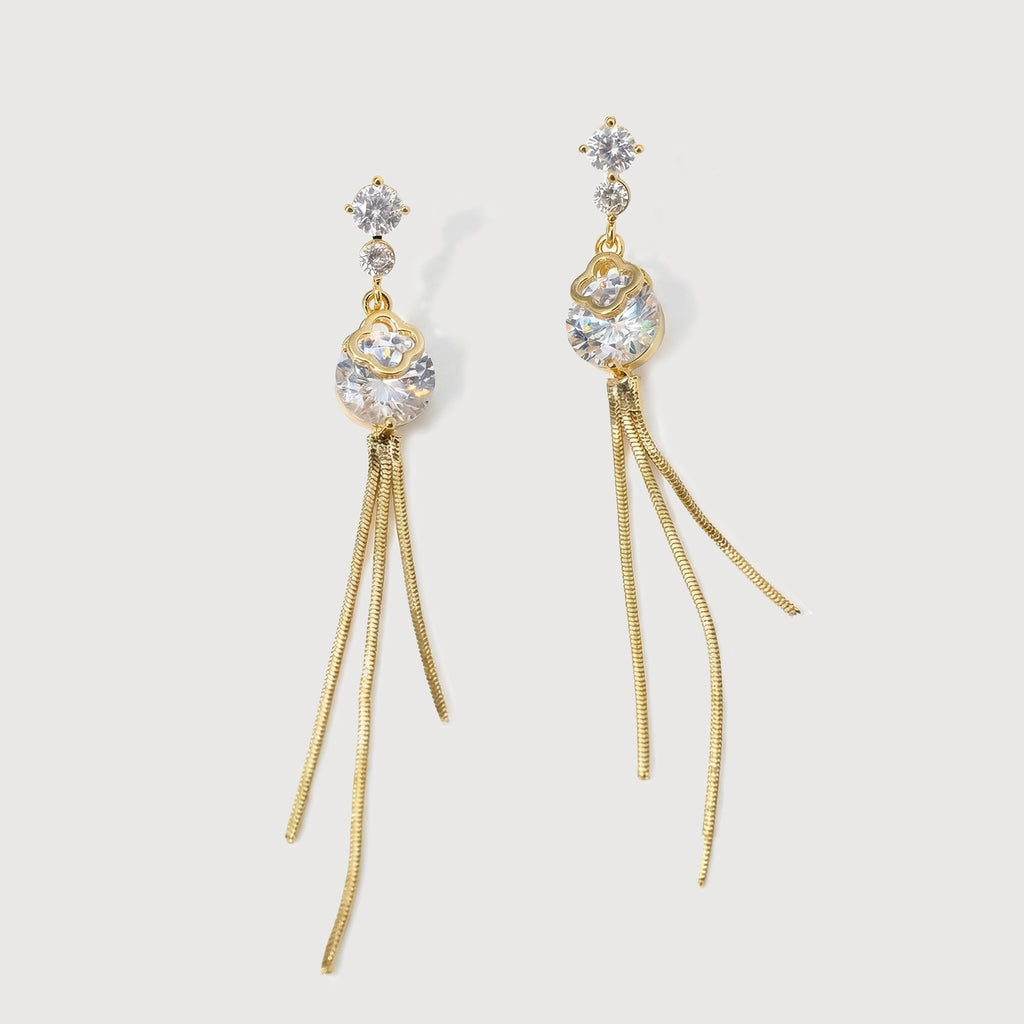 Clover Zircon Chain Tassel Drop Earrings