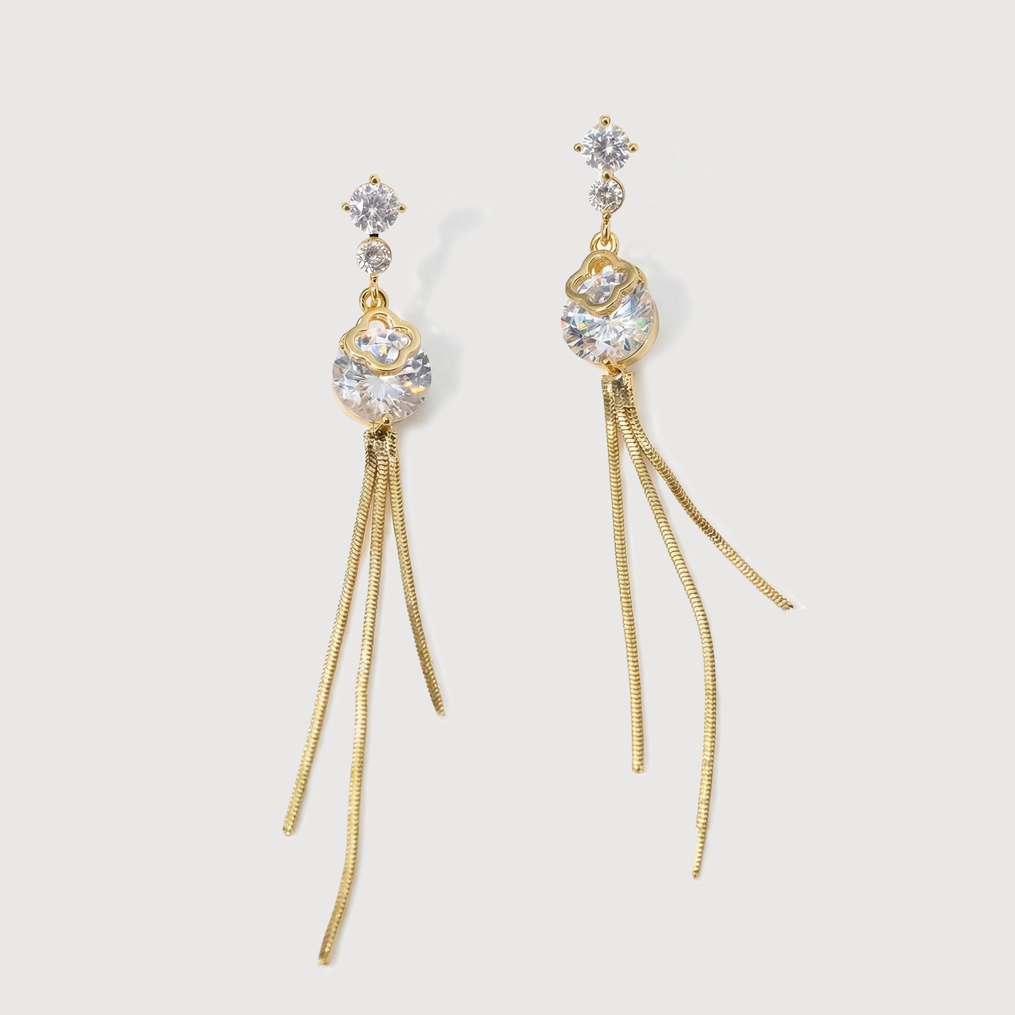 Clover Zircon Chain Tassel Drop Earrings