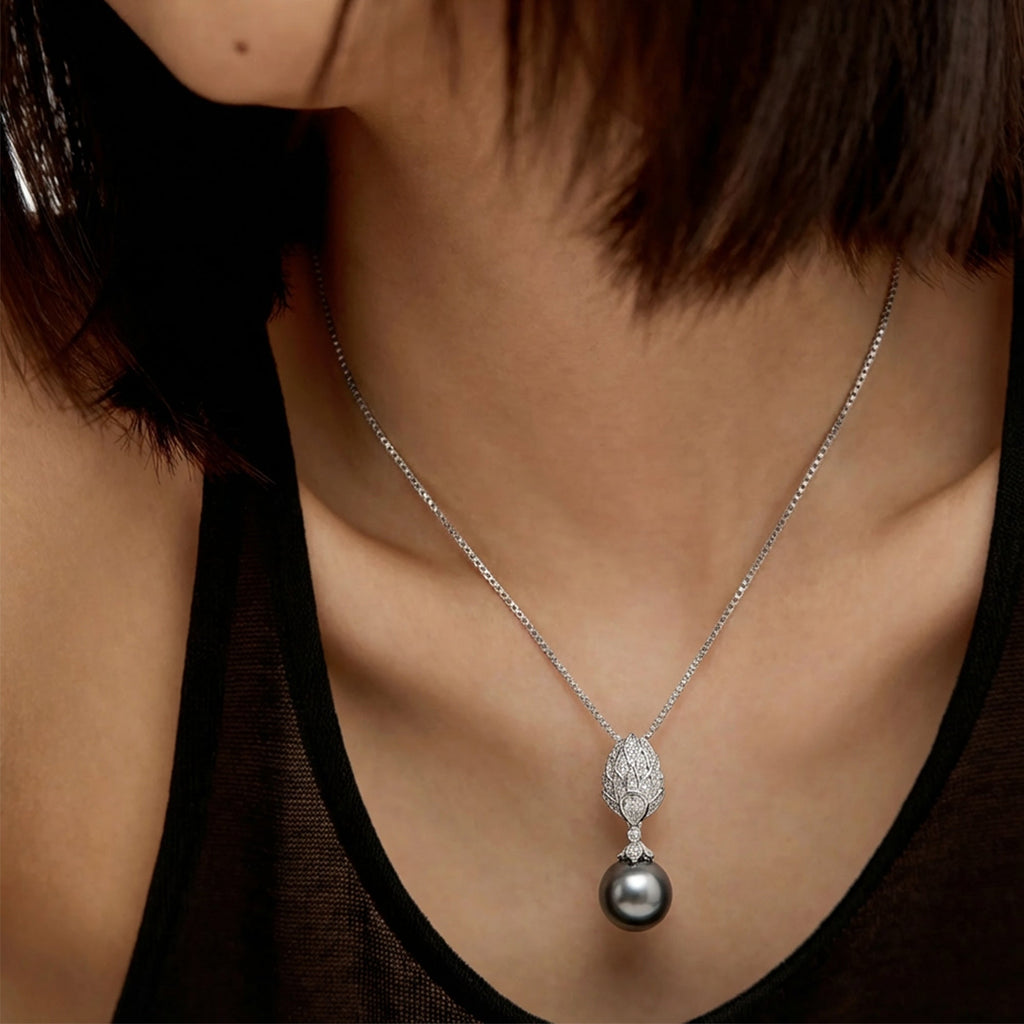 Silver-Tone Sculptural Grey Drop Necklace