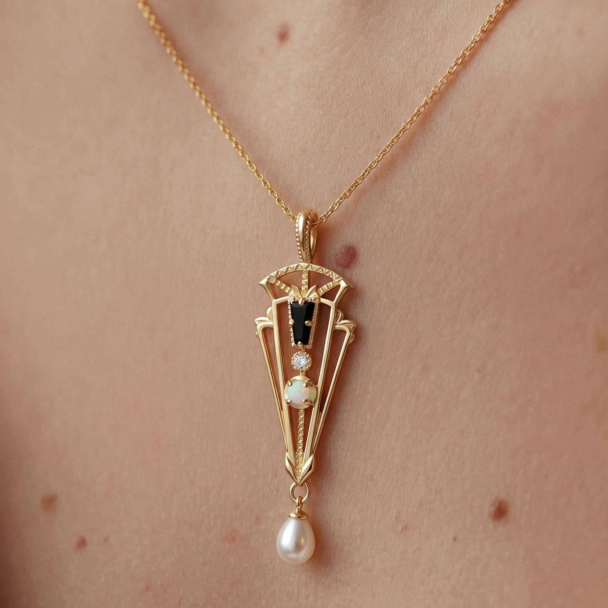 14K Gold Plated Art Deco Pendant Charm