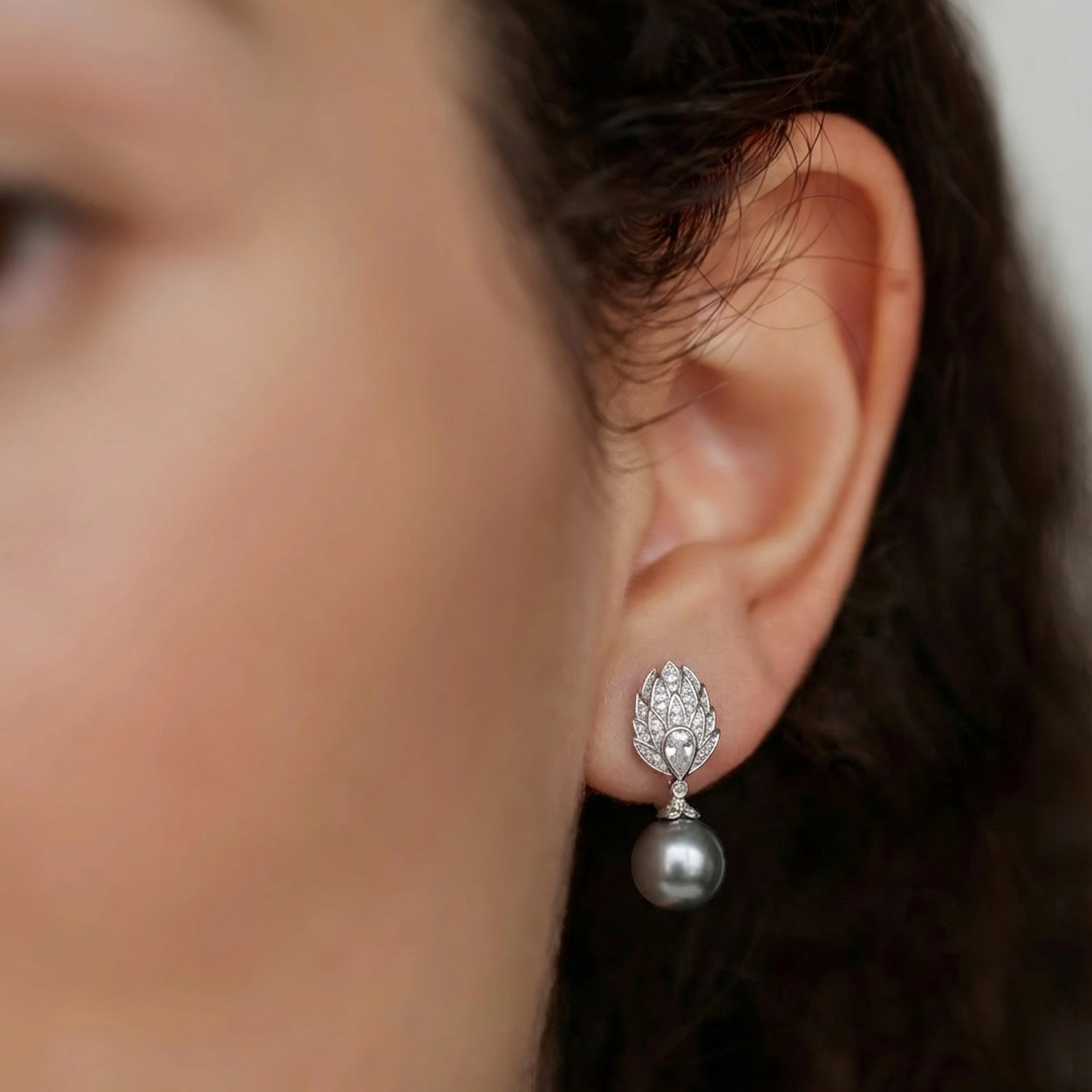 Silver-Tone Pearl Scroll Drop Earrings