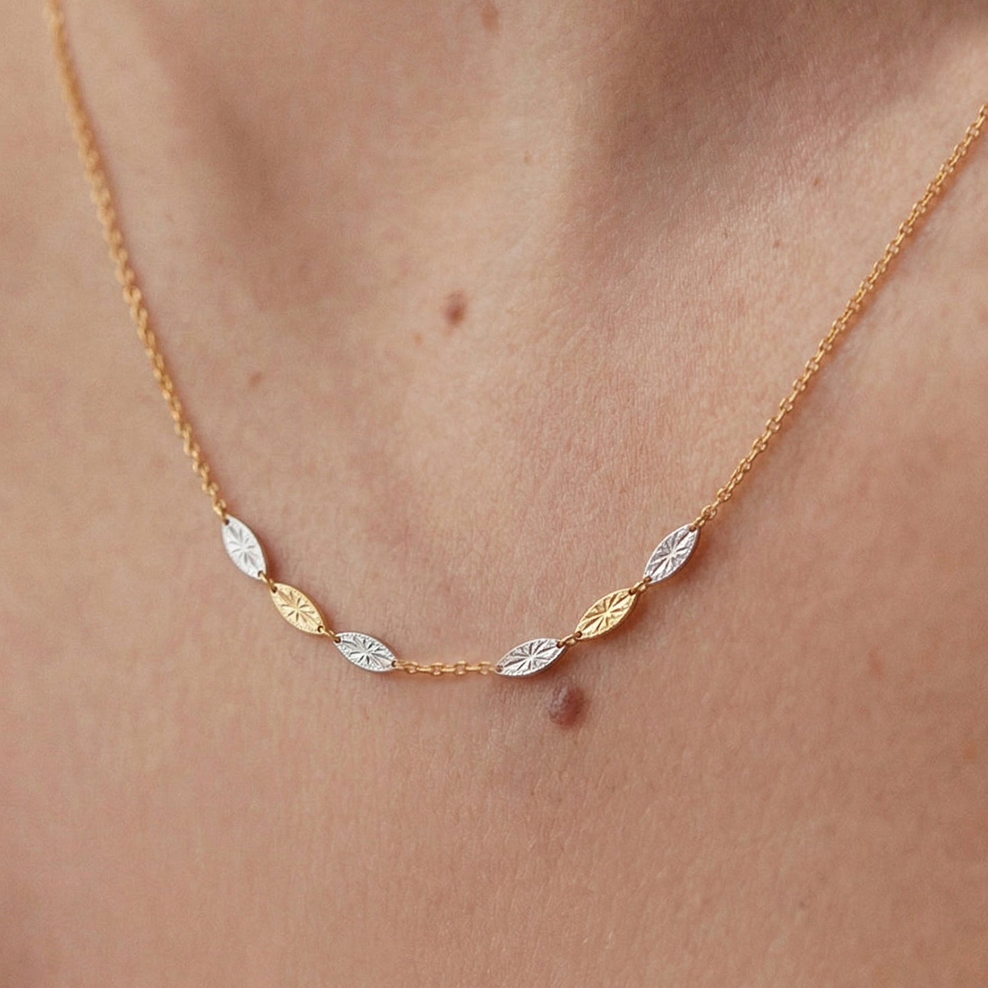 Two-Tone Filigree Leaf Station Necklace