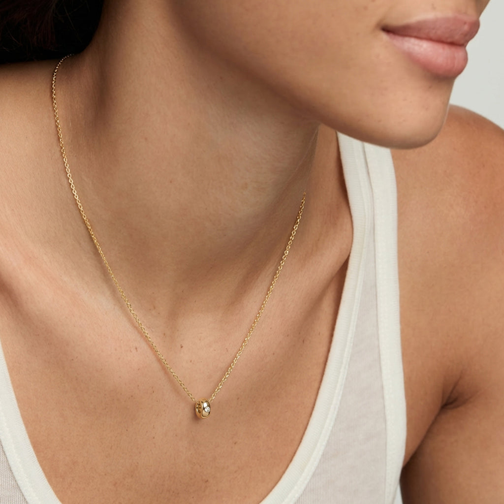 Single Stone Bead Sterling Silver Necklace