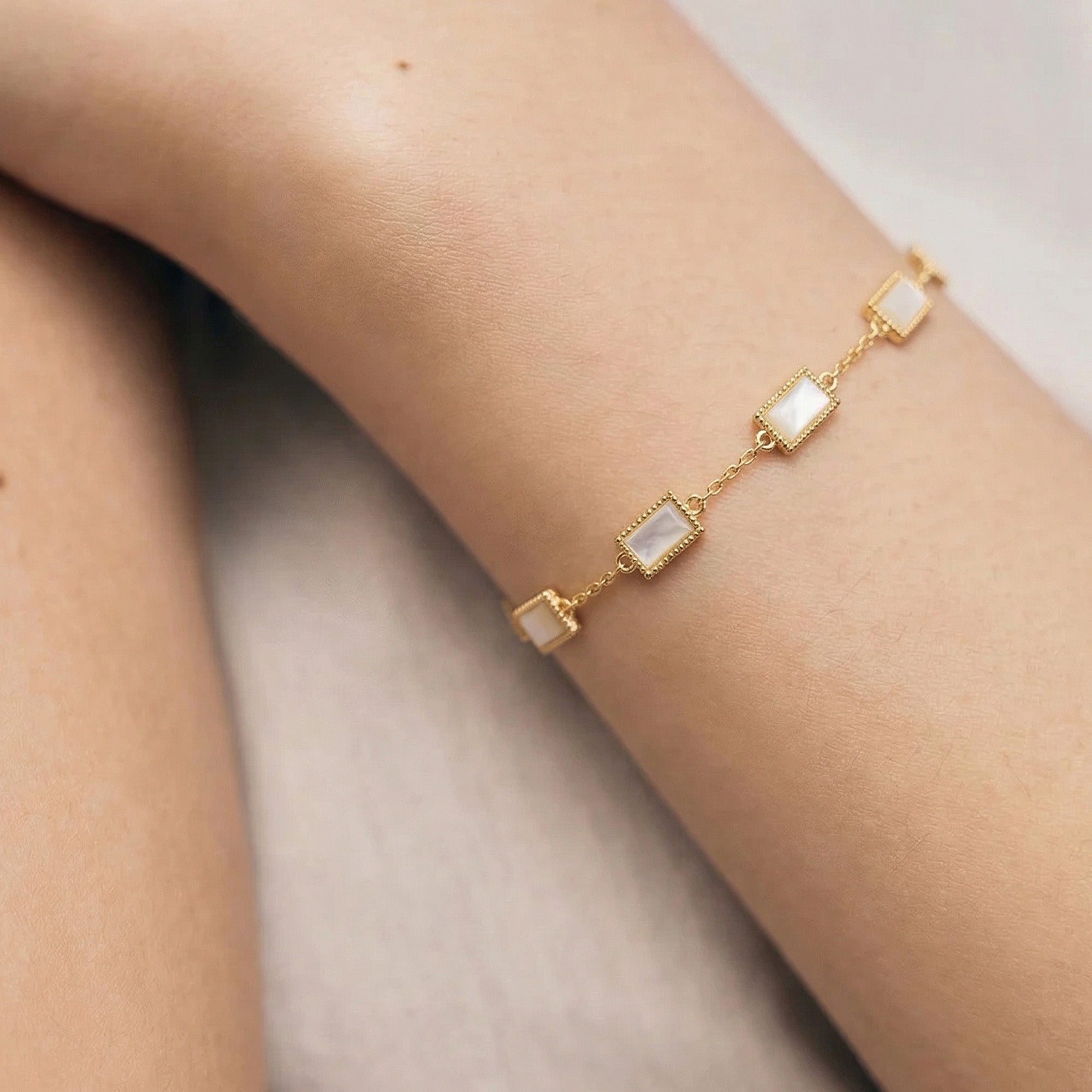 Gold-Tone S925 Silver Rectangular Inlay Bracelet