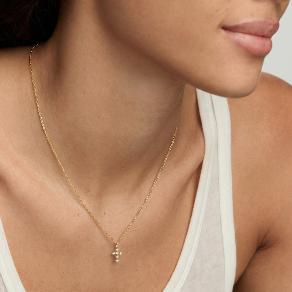 14K Gold-Plated S925 Clear Cross Necklace