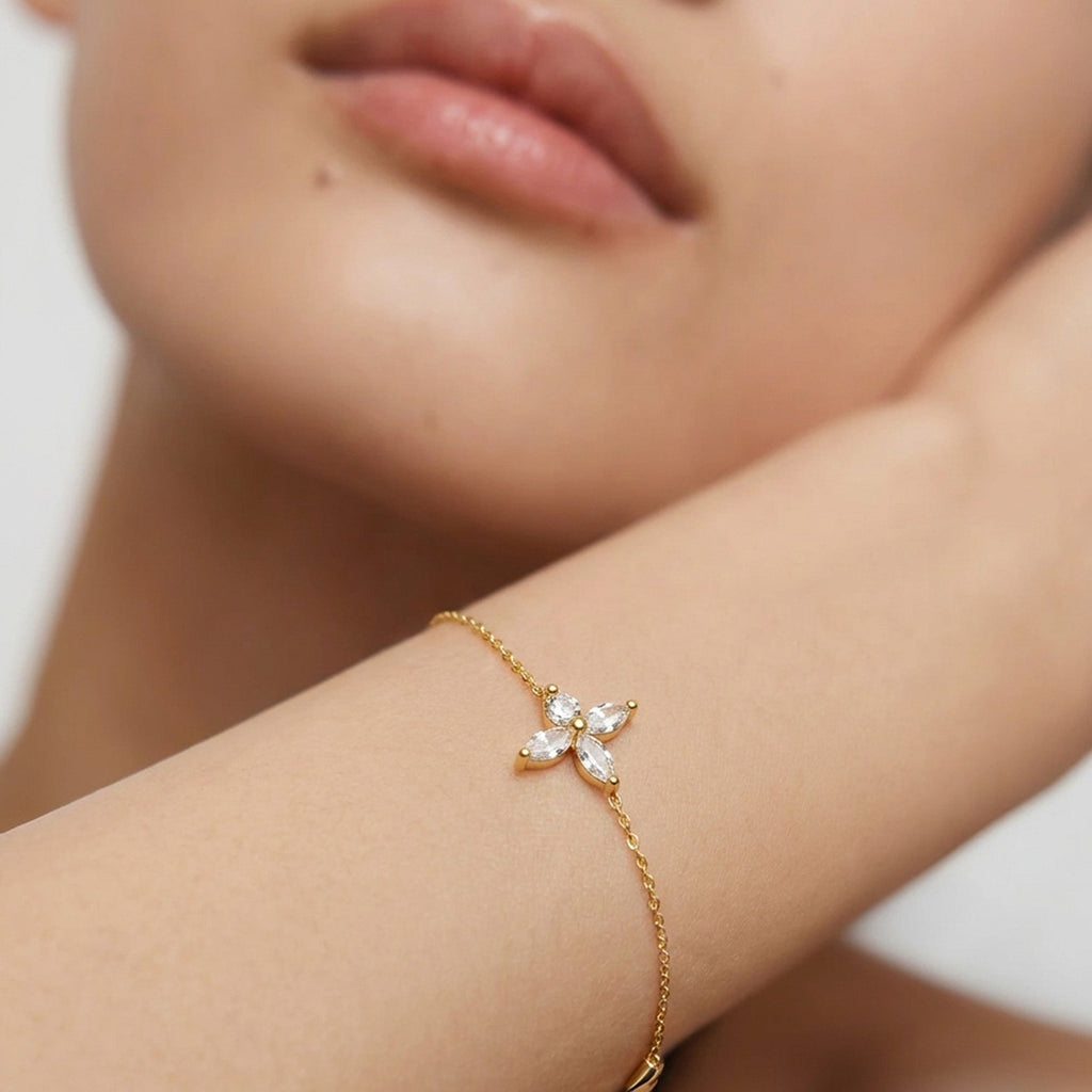 Gold-Tone Sterling Silver Floral CZ Bracelet
