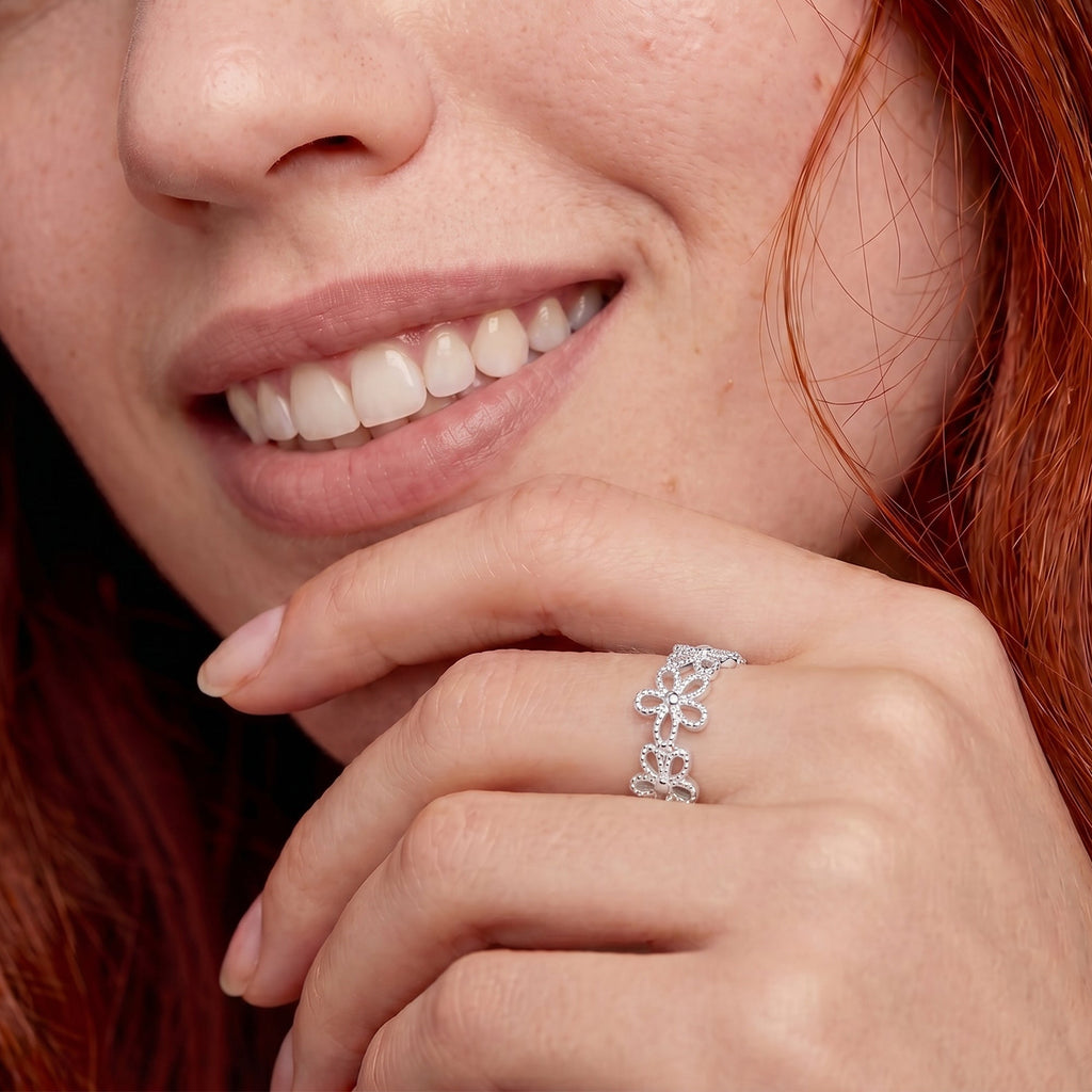 Openwork Floral S999 Silver Adjustable Ring