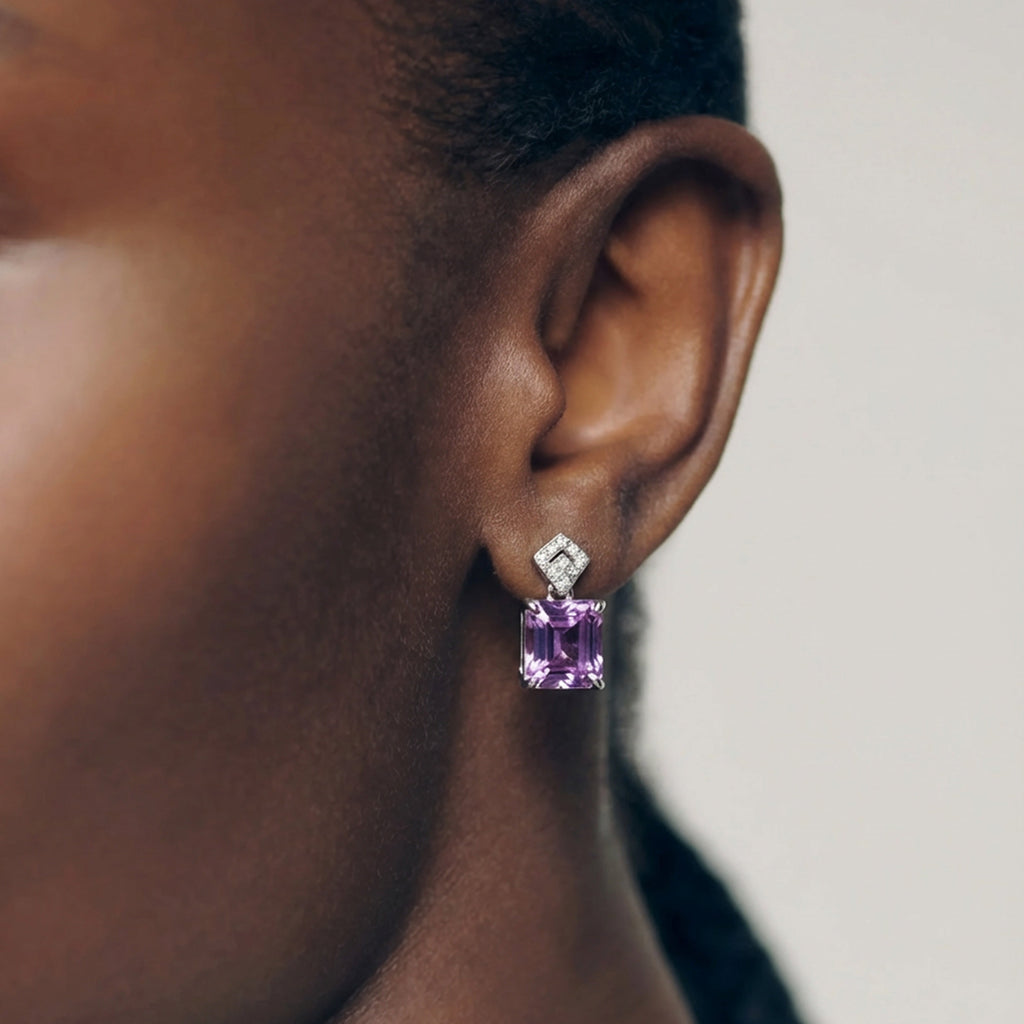 Pink Square-Cut Zircon Drop Stud Earrings