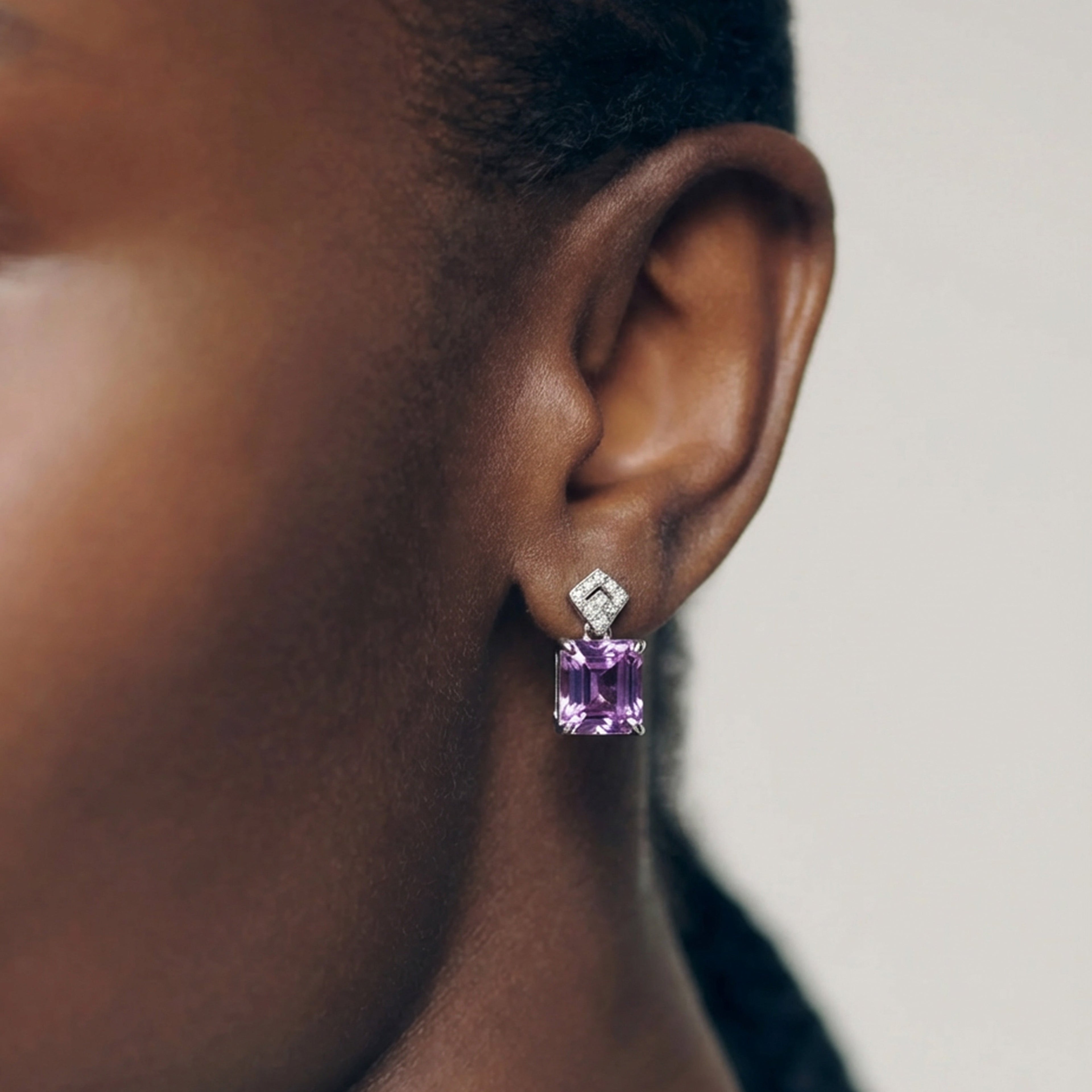 Pink Square-Cut Zircon Drop Stud Earrings