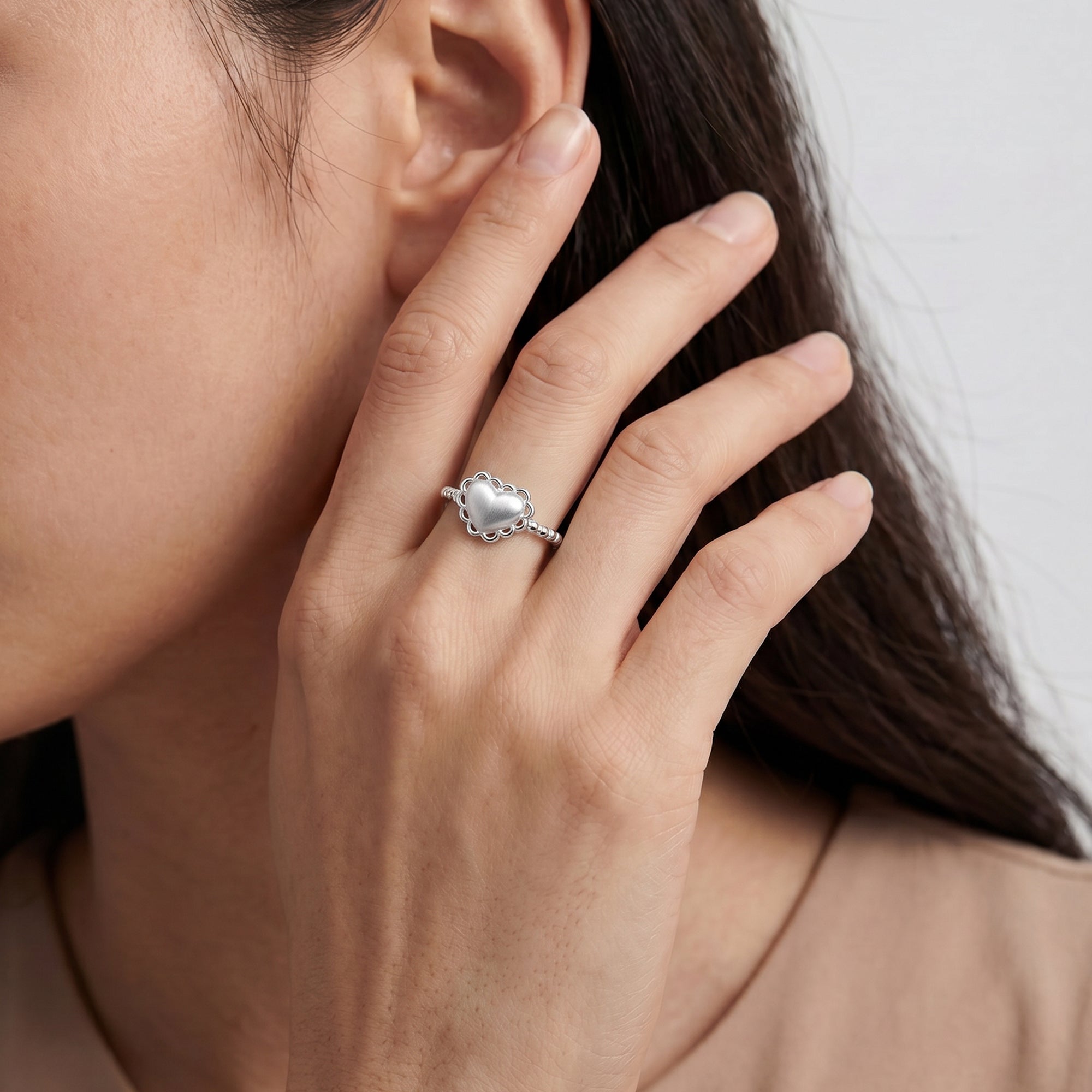 Heart Motif S999 Fine Silver Adjustable Ring