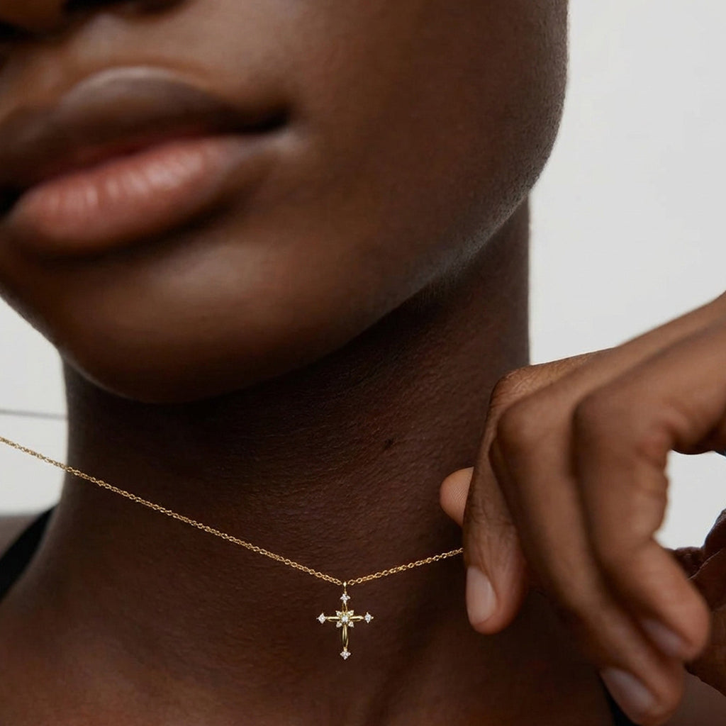 Gold-Plated S925 Crystal Cross Necklace