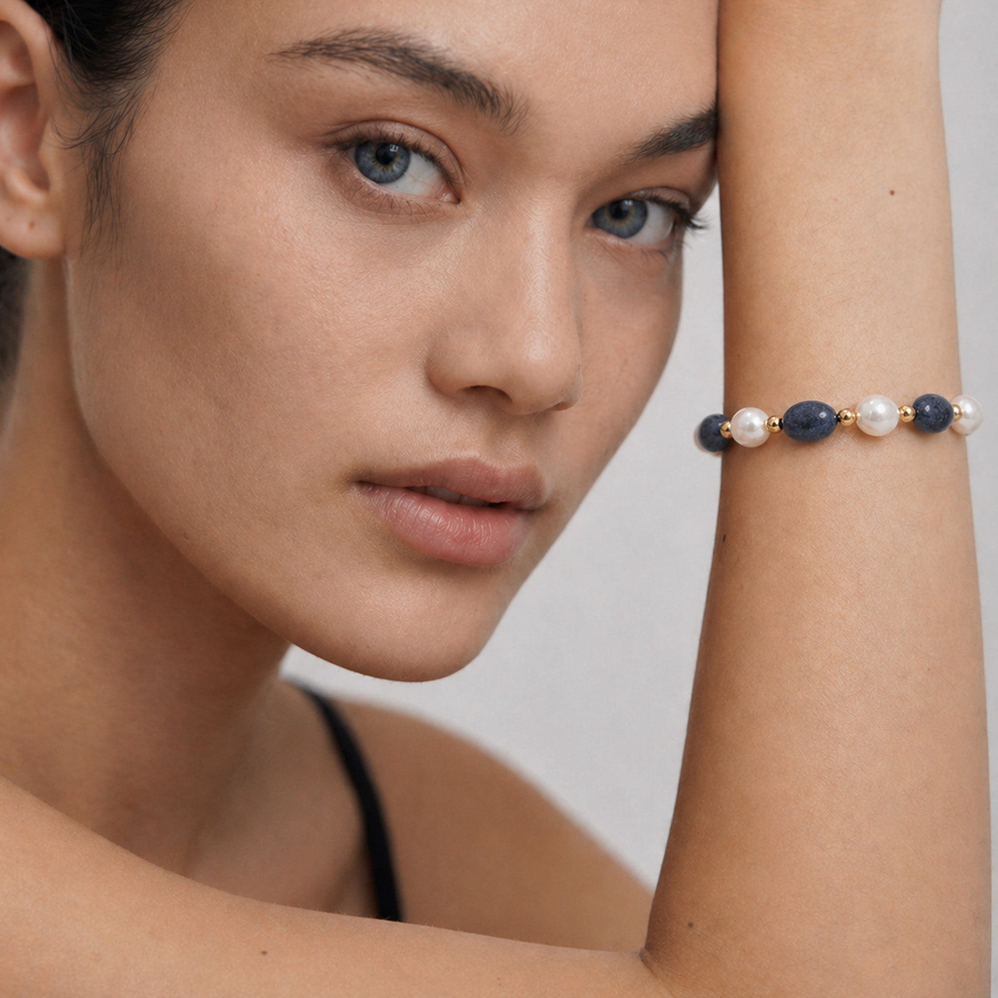 Gold-Plated Blue Aventurine Pearl Bracelet