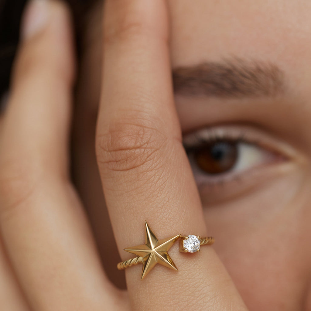 18K Gold-Plated S925 Star Zircon Open Ring