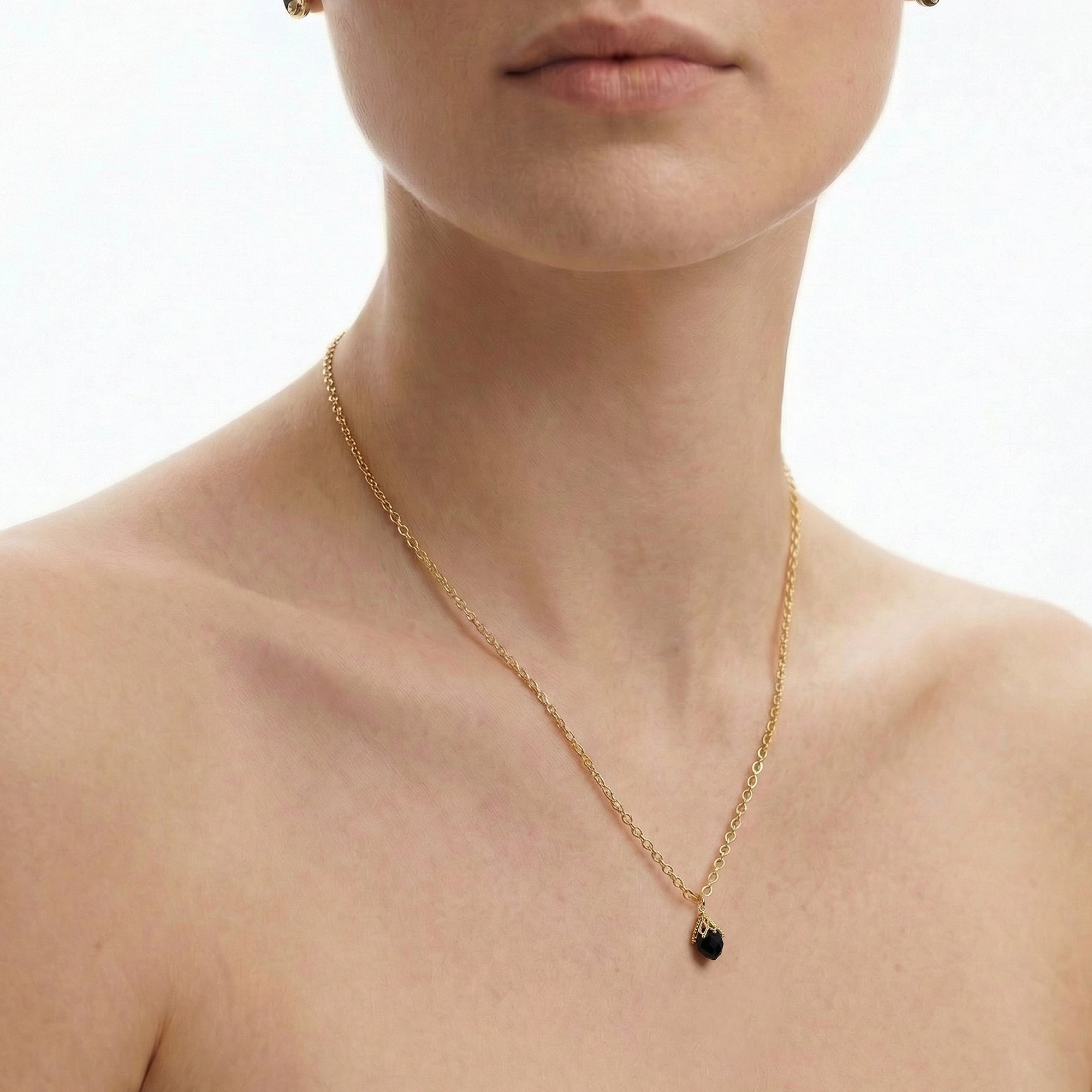 Black Faceted Drop Sterling Silver Necklace