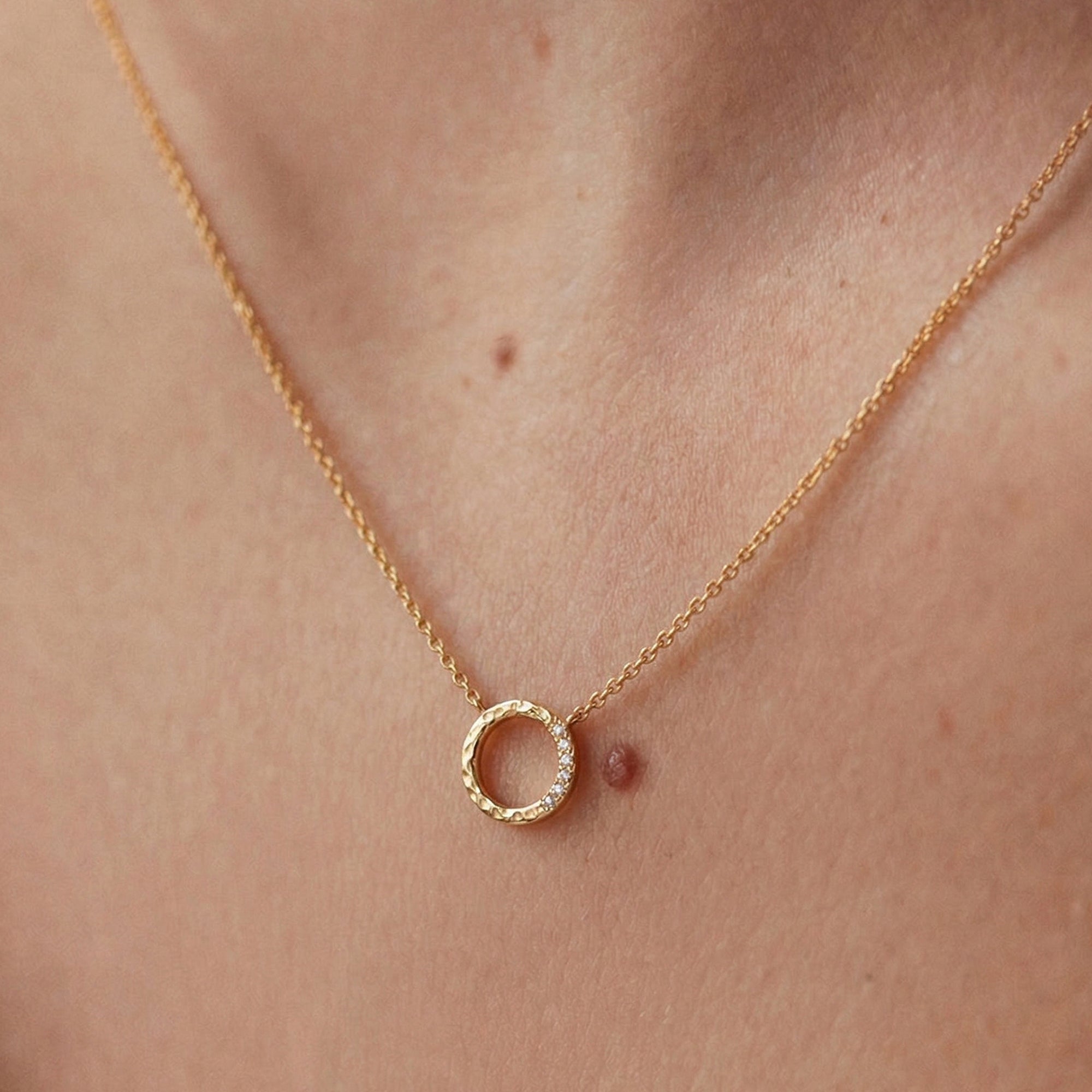 Textured Open Circle Sterling Silver Necklace