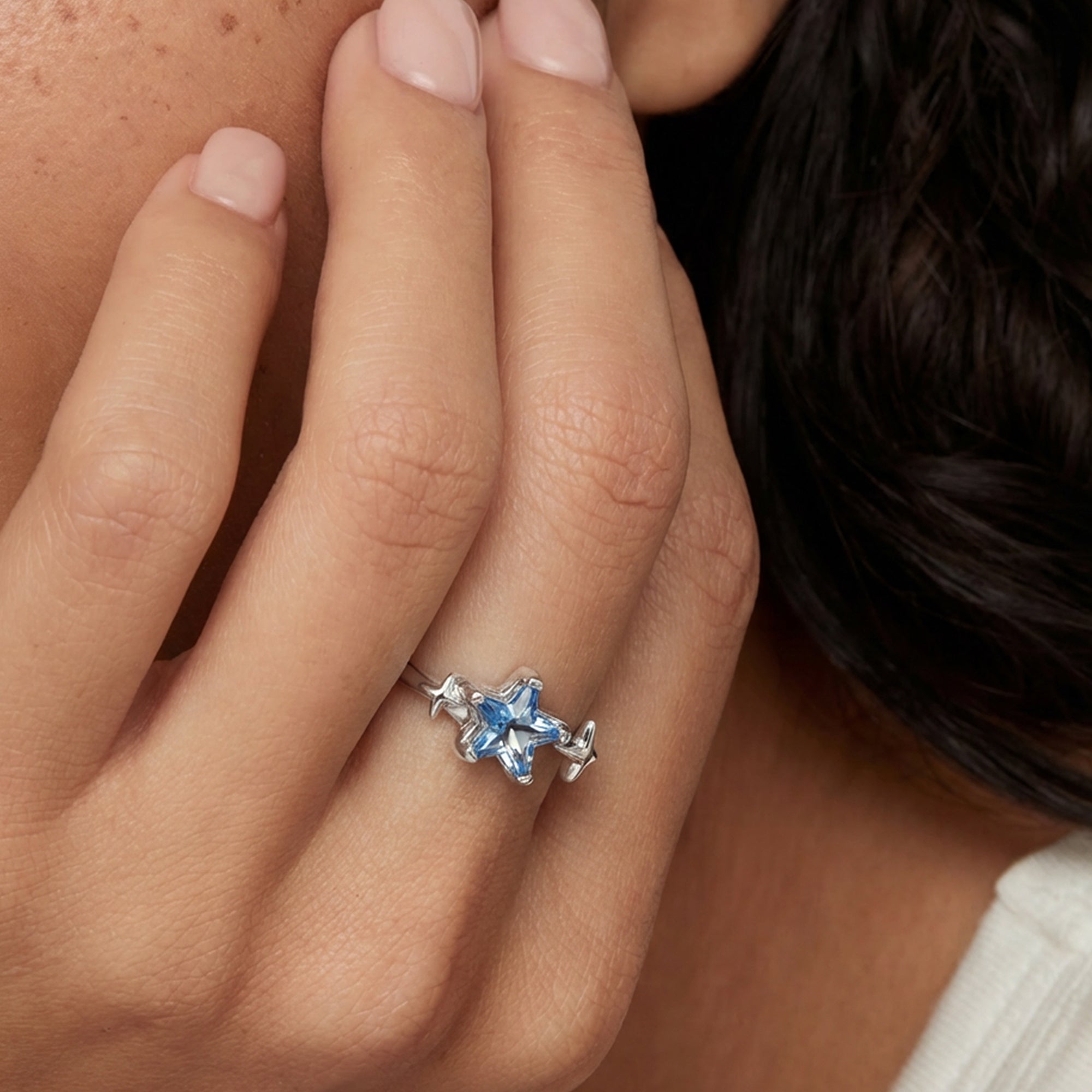 S925 Silver Blue Zircon Star Adjustable Ring