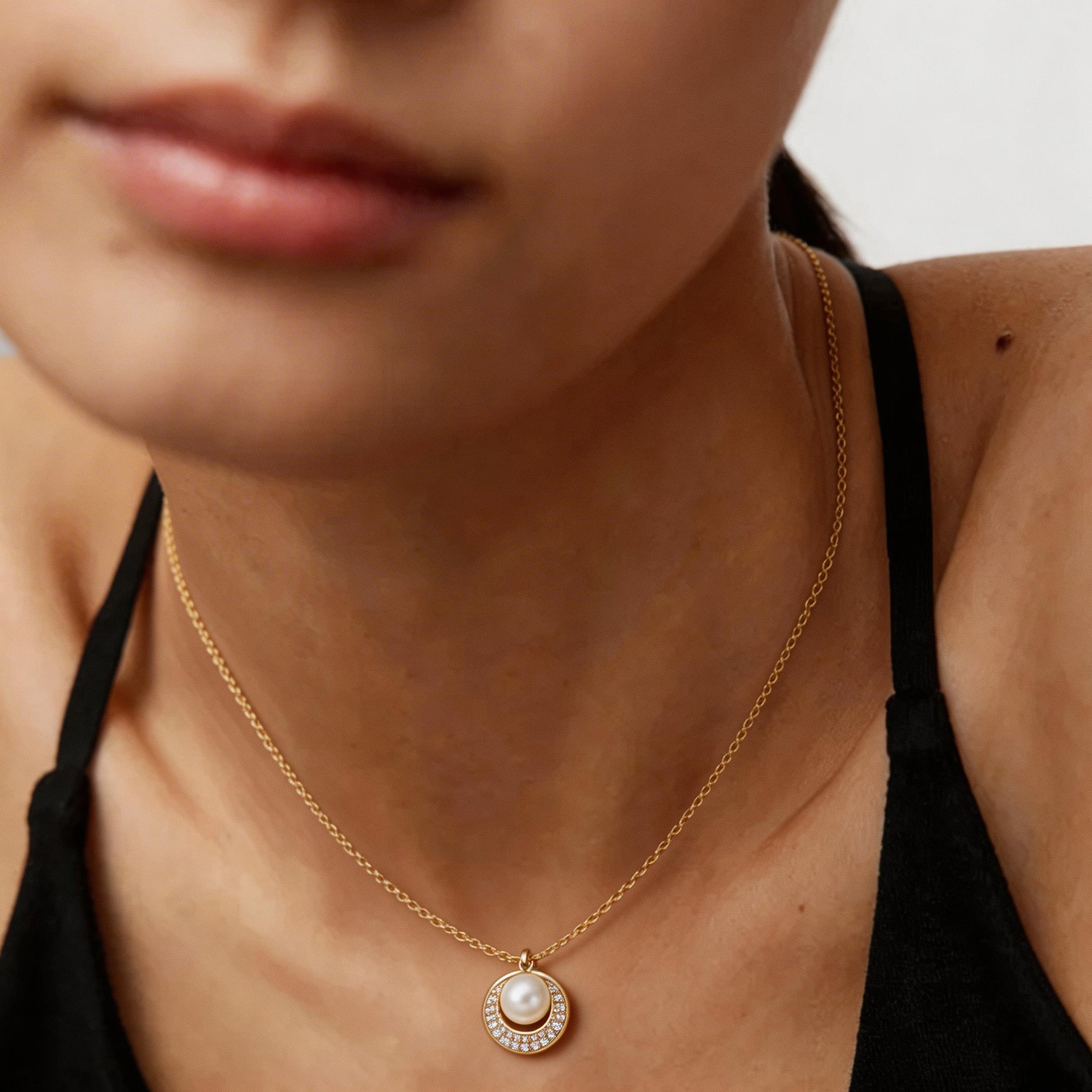 Pearl Crescent 18K Gold-Plated Silver Necklace