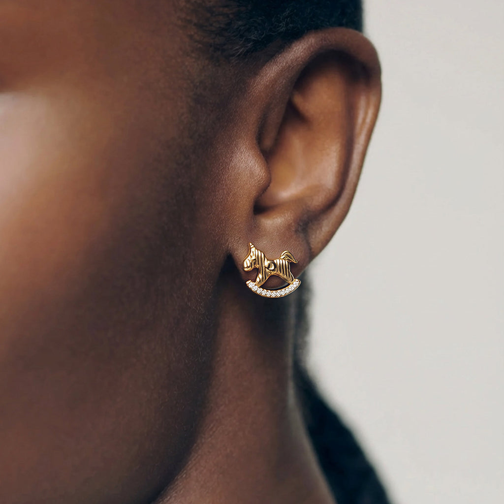 Asymmetric Rocking Horse Coin Stud Earrings
