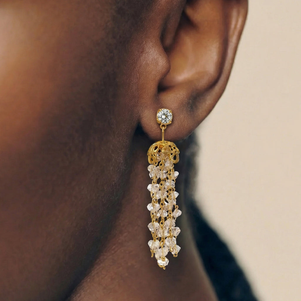 Zircon Cluster Tassel Drop Earrings