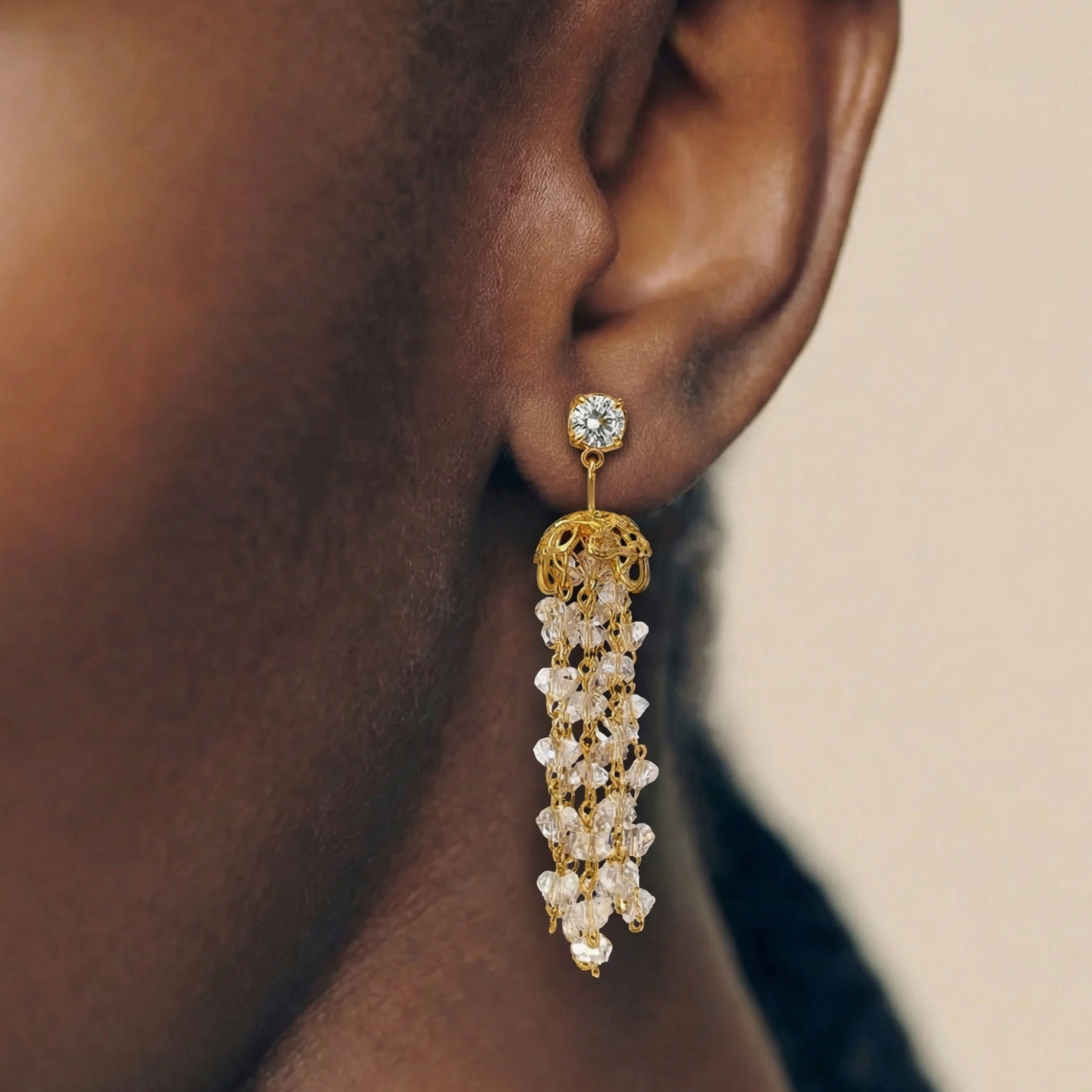 Zircon Cluster Tassel Drop Earrings