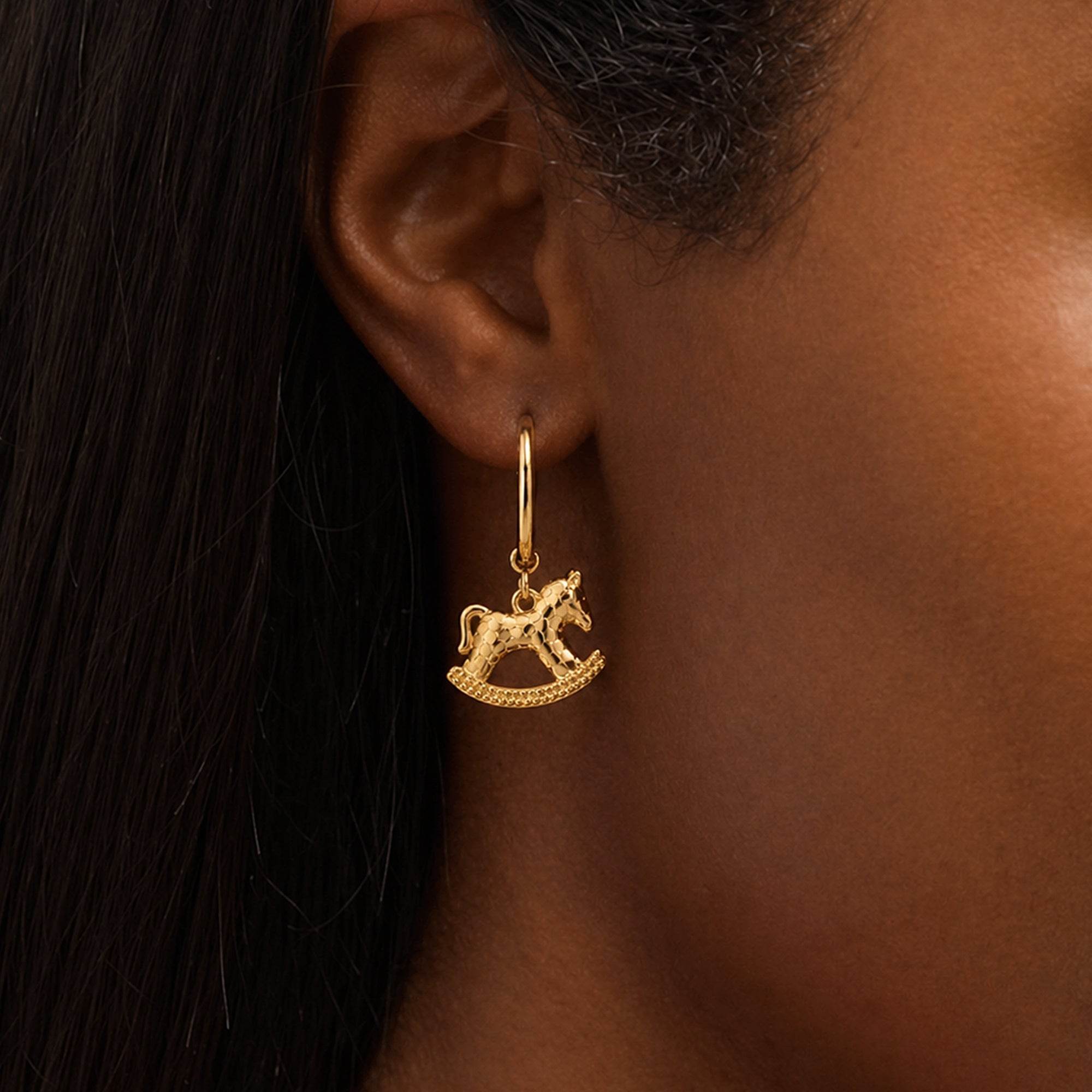 Rocking Horse Charm Hoop Earrings