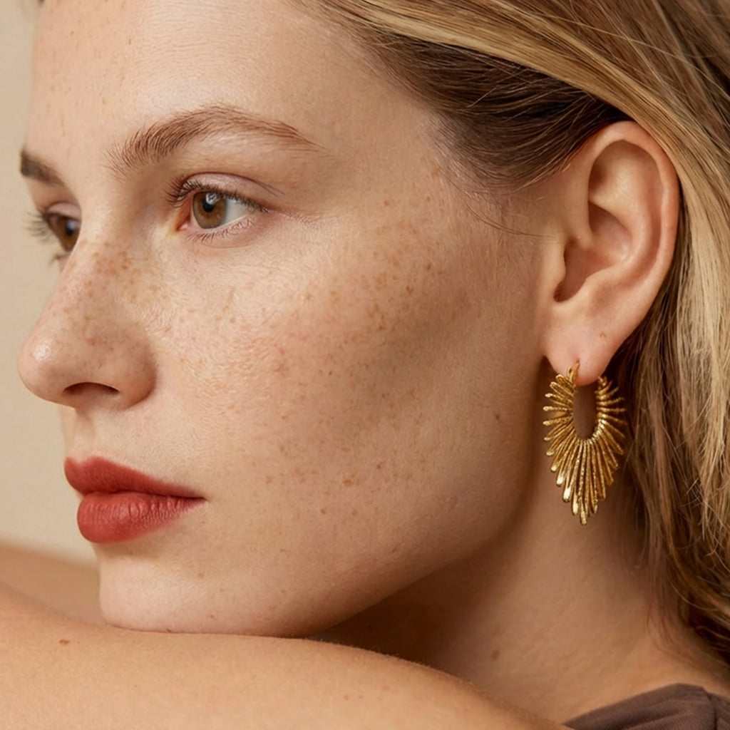 Textured Sunburst Hoop Earrings