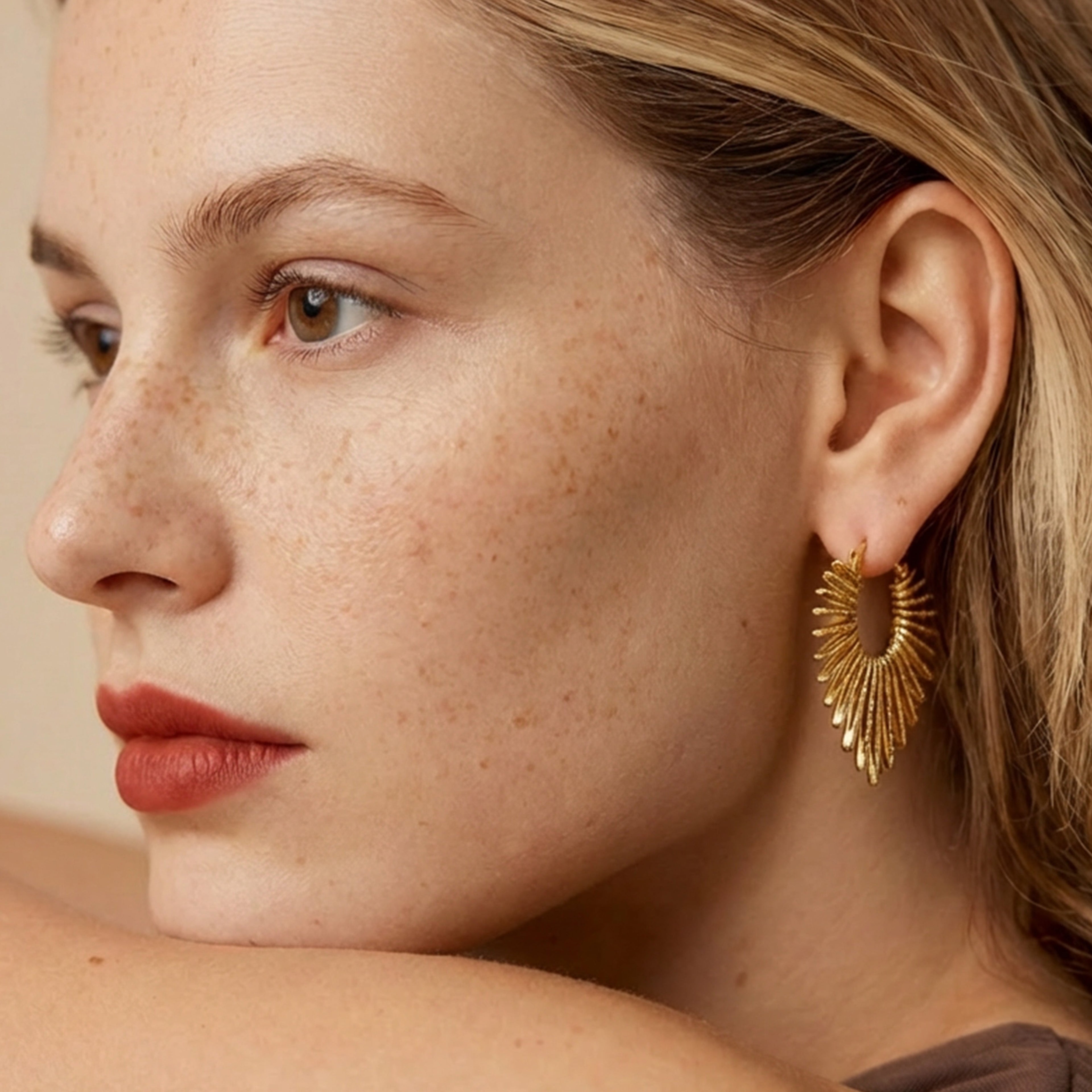 Textured Sunburst Hoop Earrings