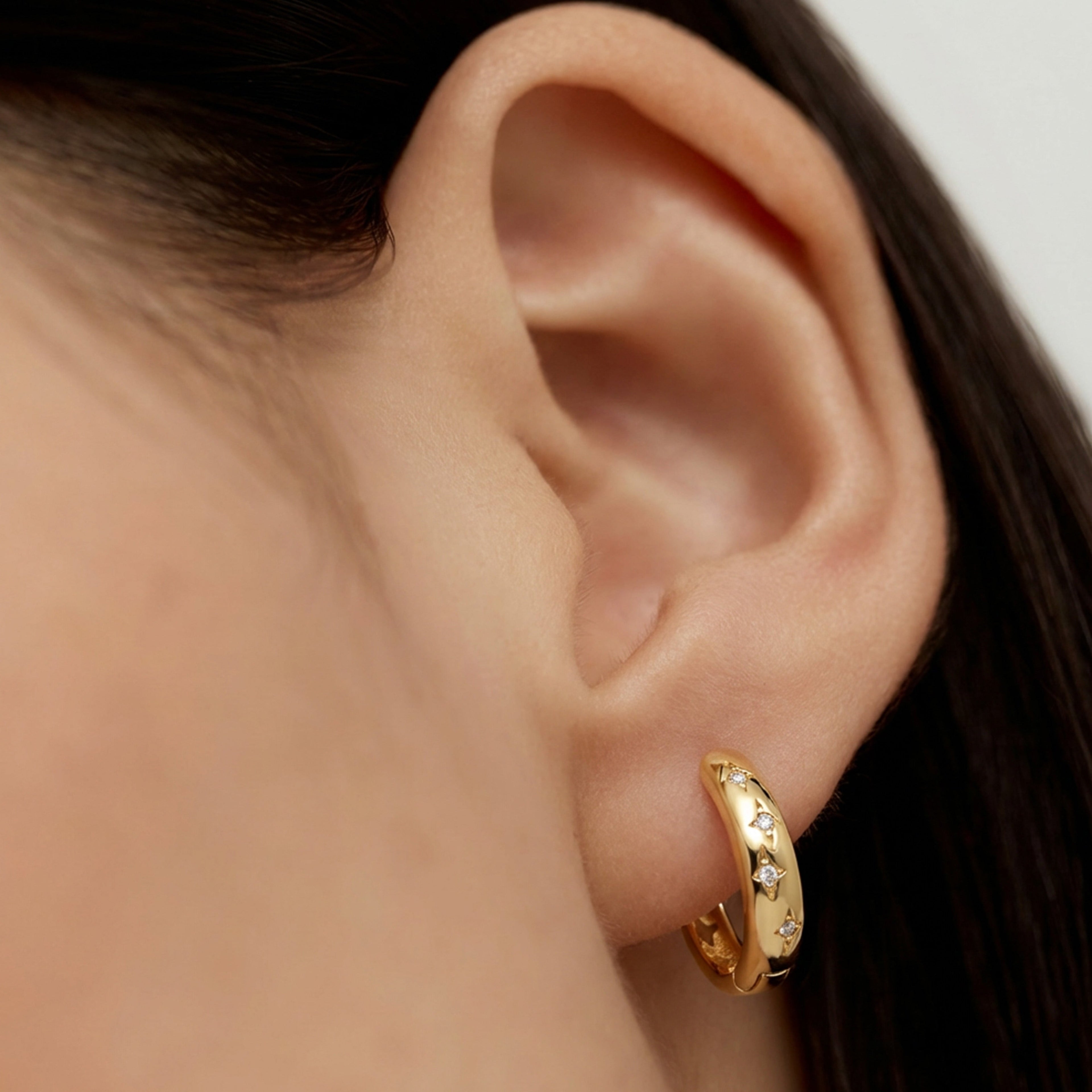Star-Set Zircon Sterling Silver Hoop Earrings