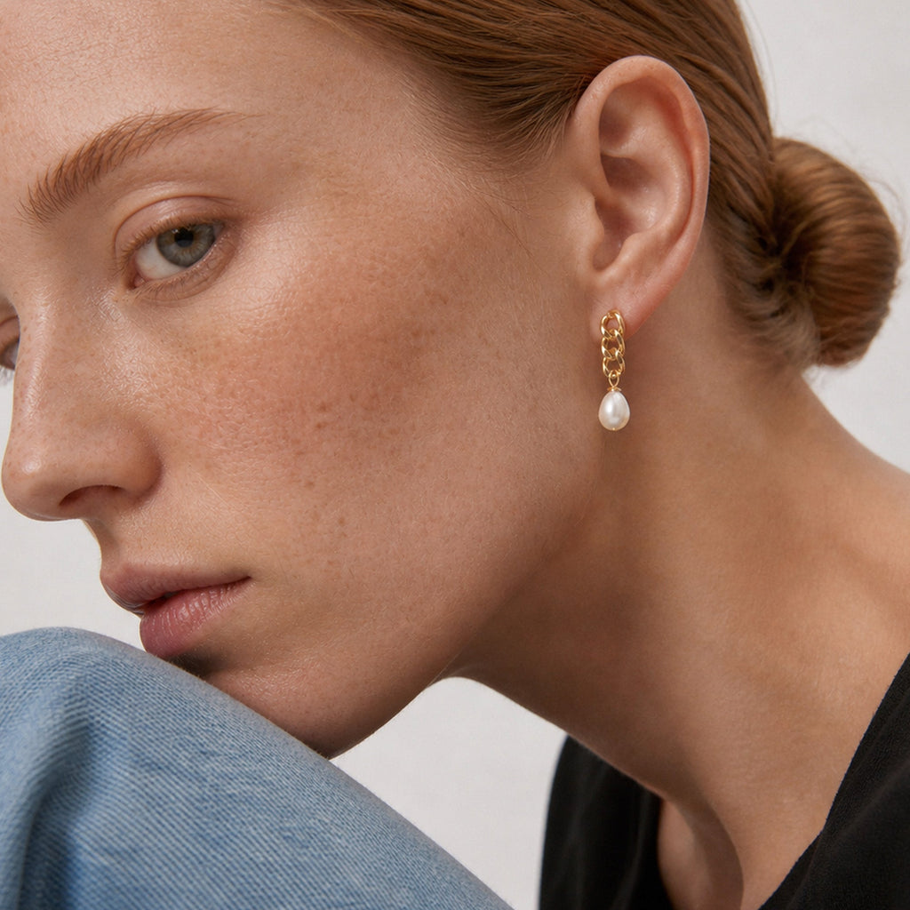 Chunky Chain Pearl Drop Earrings