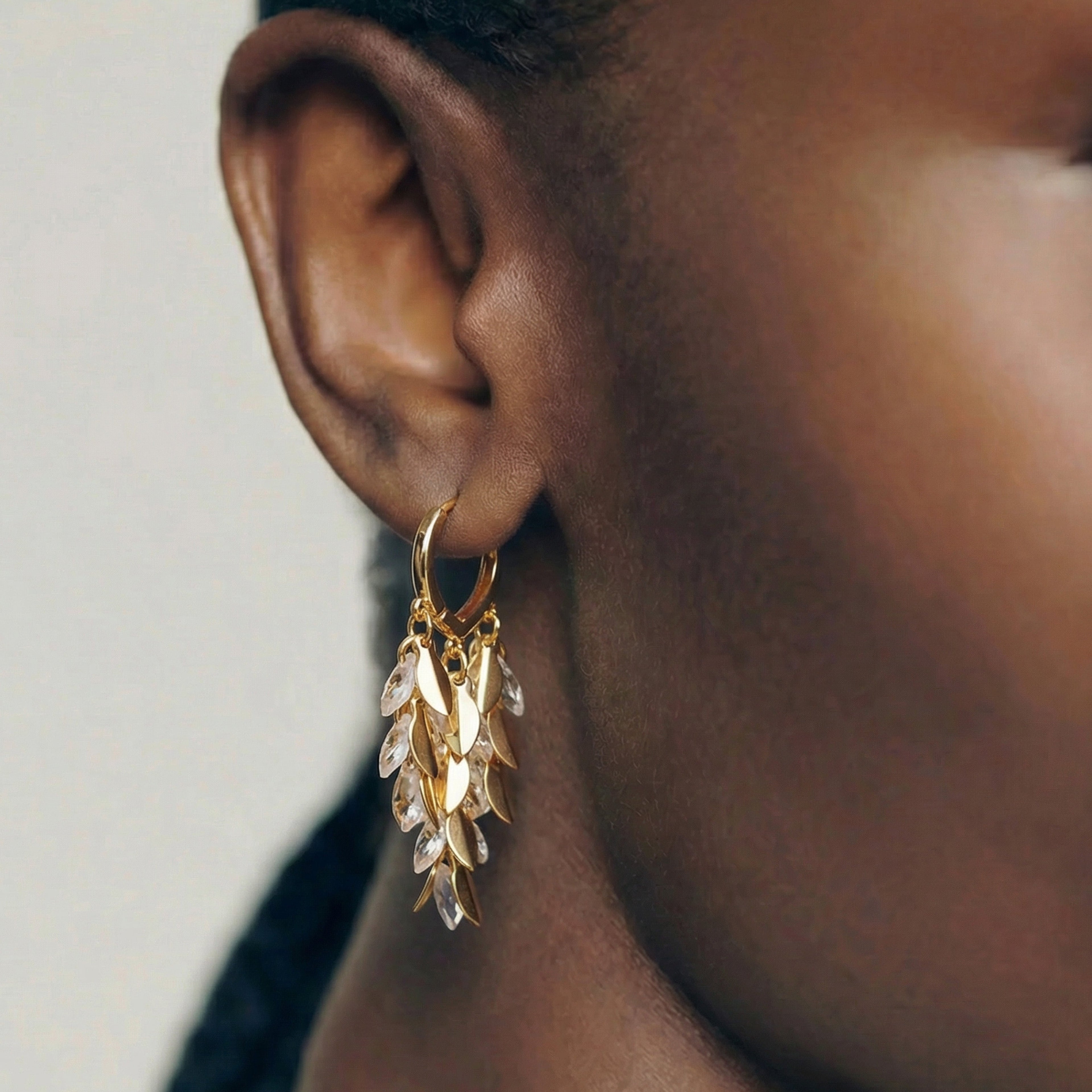 Faceted Leaf Cascade Hoop Earrings
