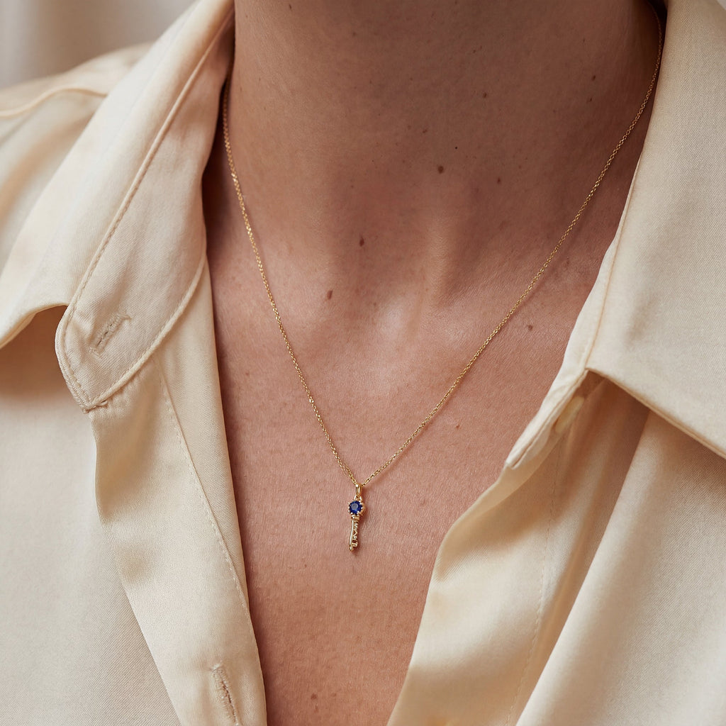 Blue Corundum Key Pendant Necklace