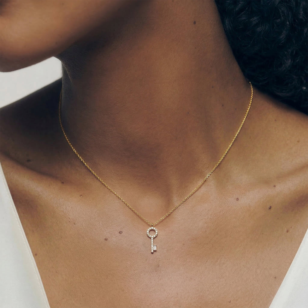 Pavé Key Pendant Sterling Silver Necklace