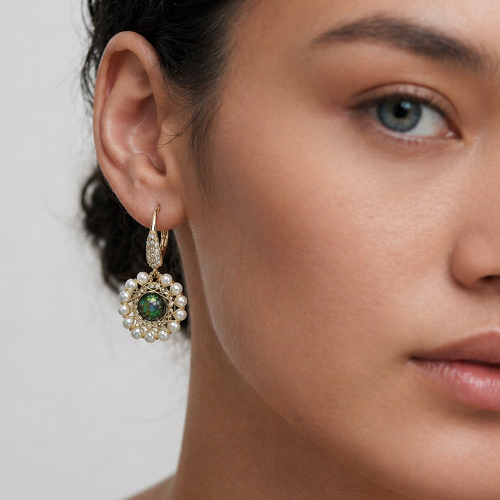 Handwoven Pearl Medallion Drop Earrings