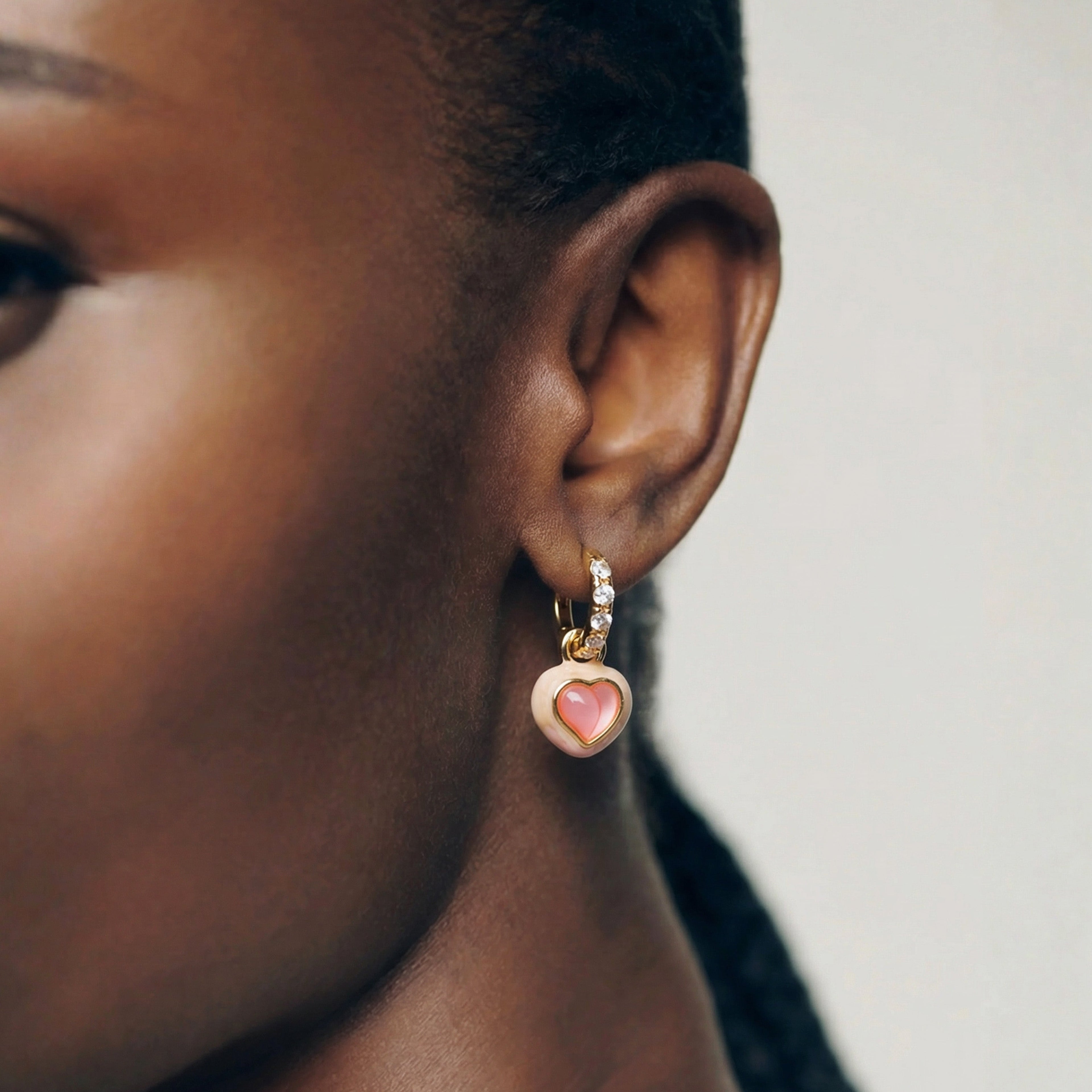Pink Heart Charm Pavé Hoop Earrings