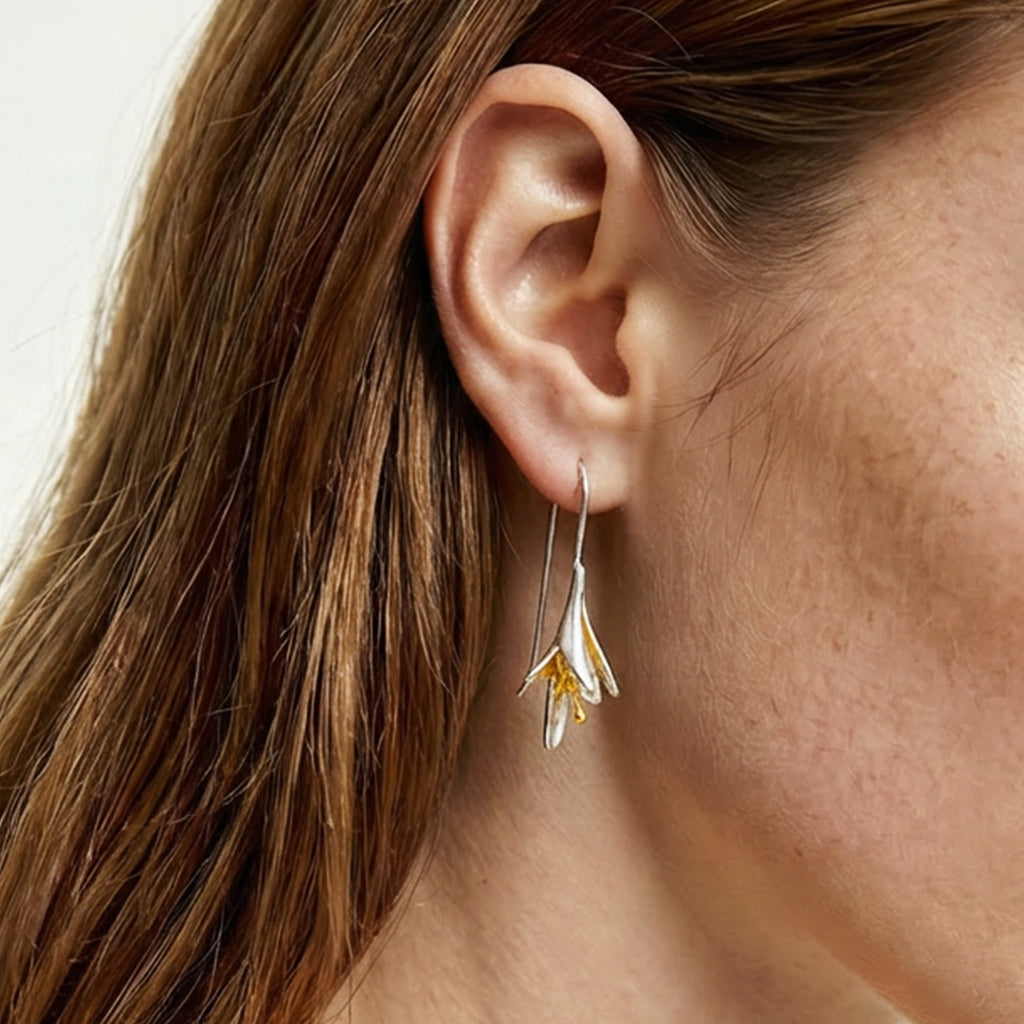 Two-Tone Lily Fishhook Drop Earrings