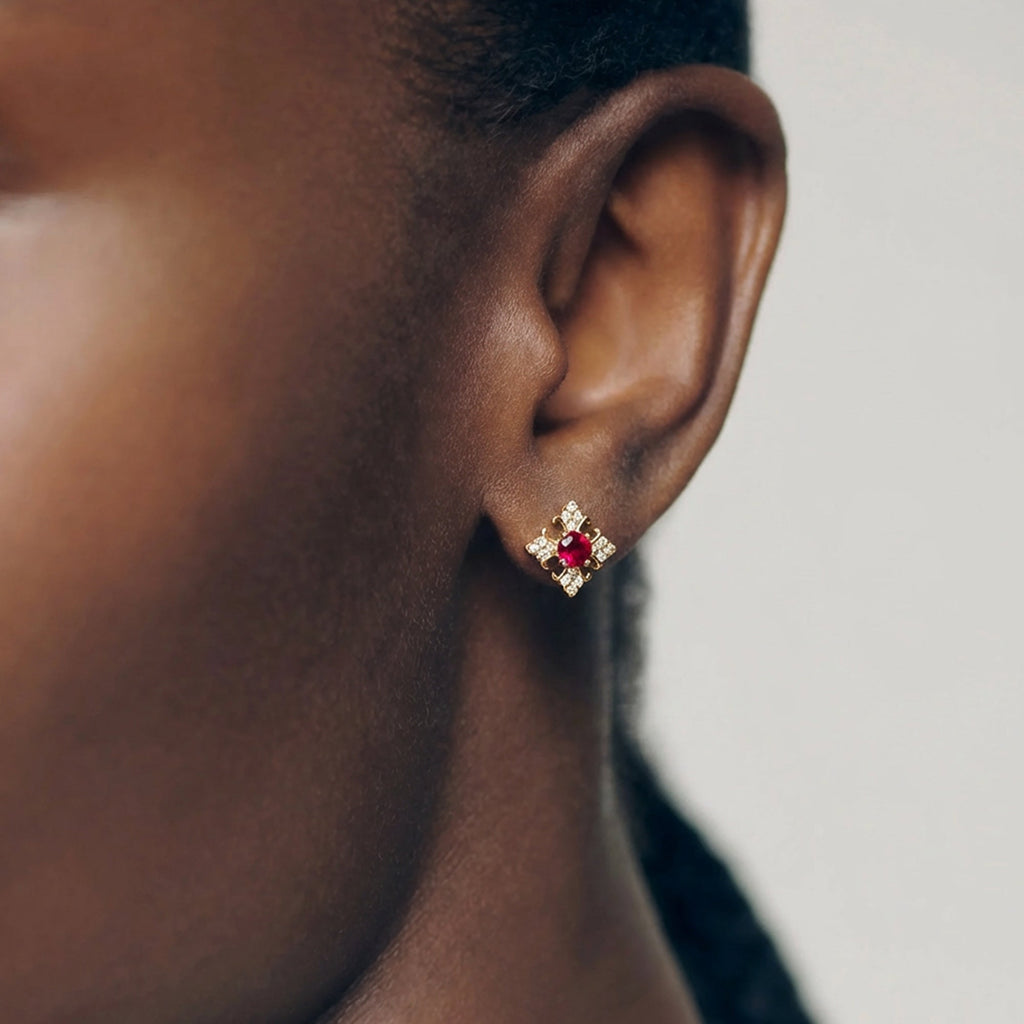 Ornamental Red Stone Sterling Silver Studs