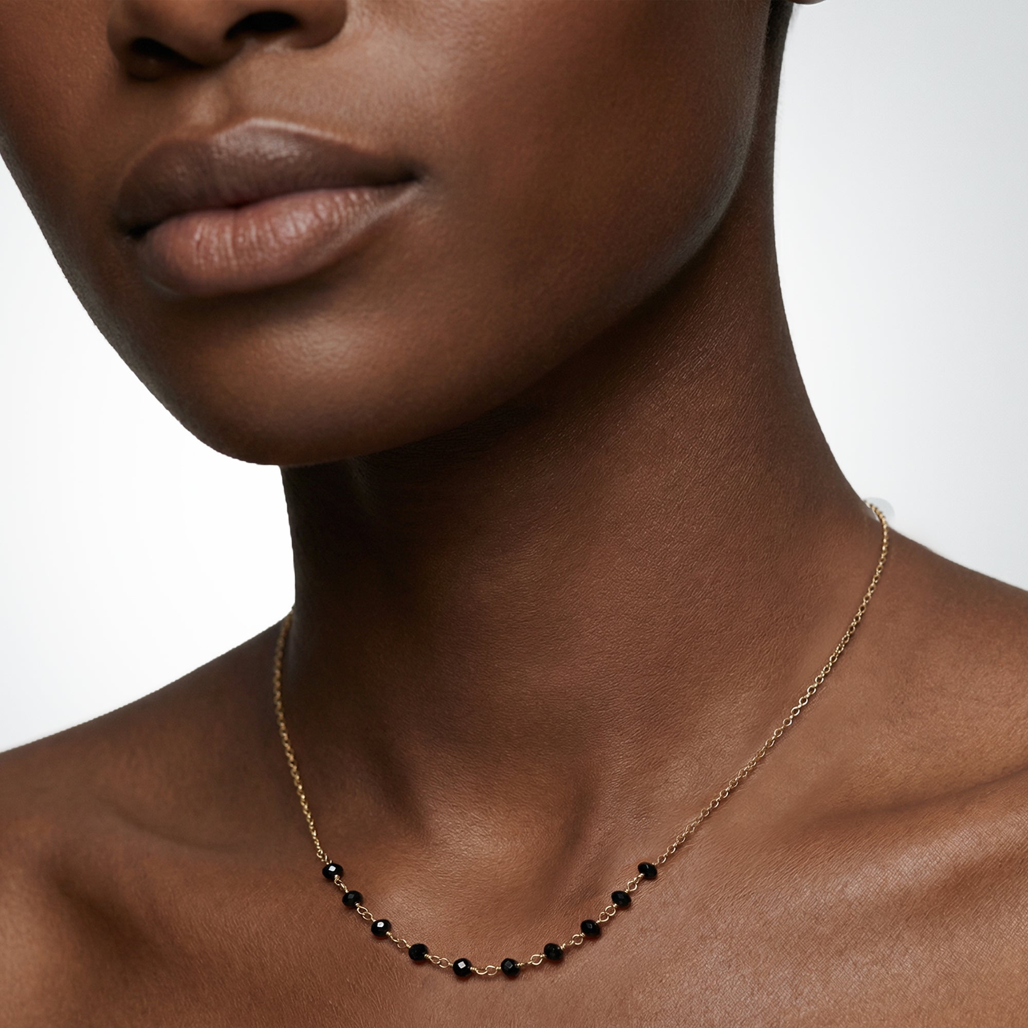 Black Faceted Bead Gold-Plated Necklace