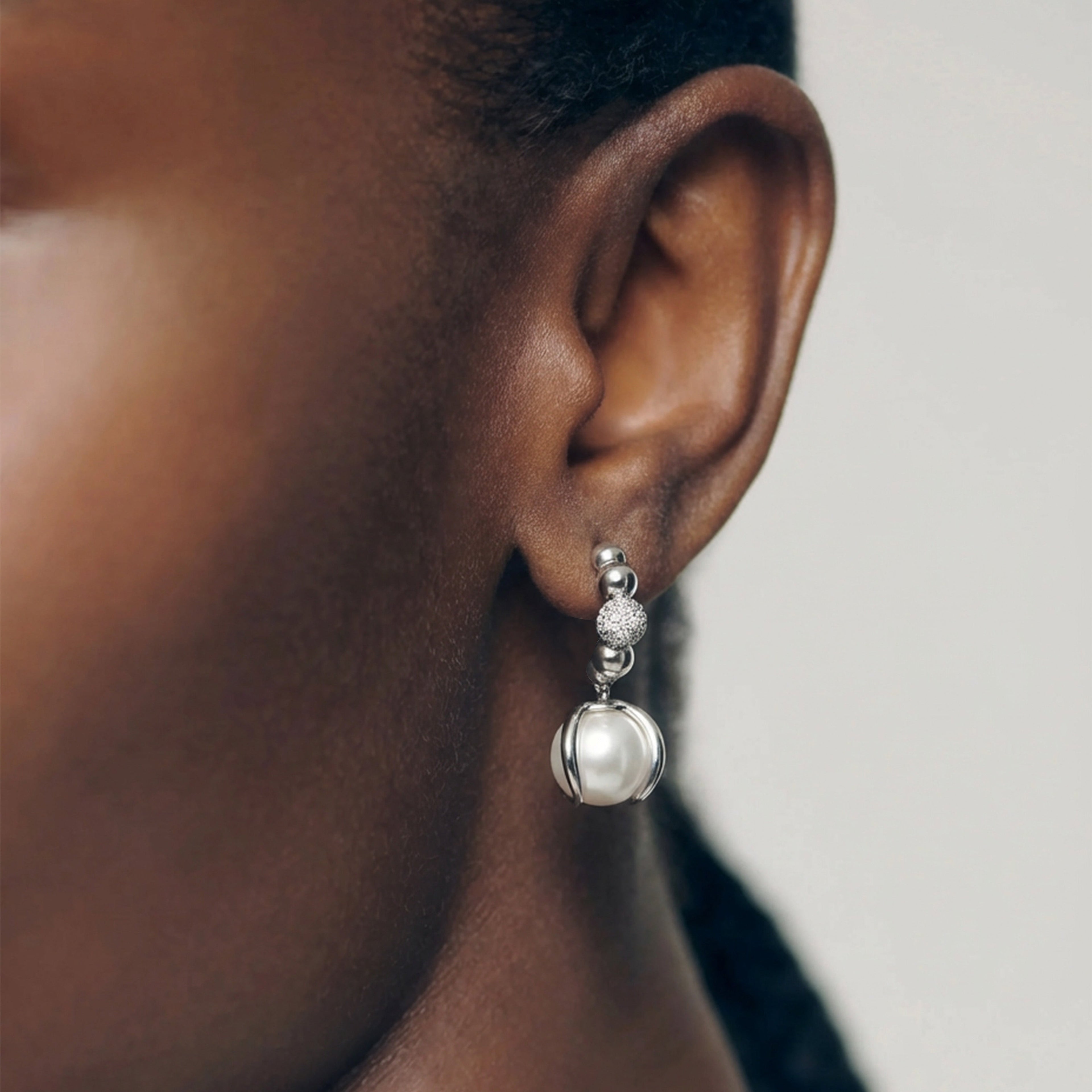 Silver-Tone Beaded Pearl Drop Earrings
